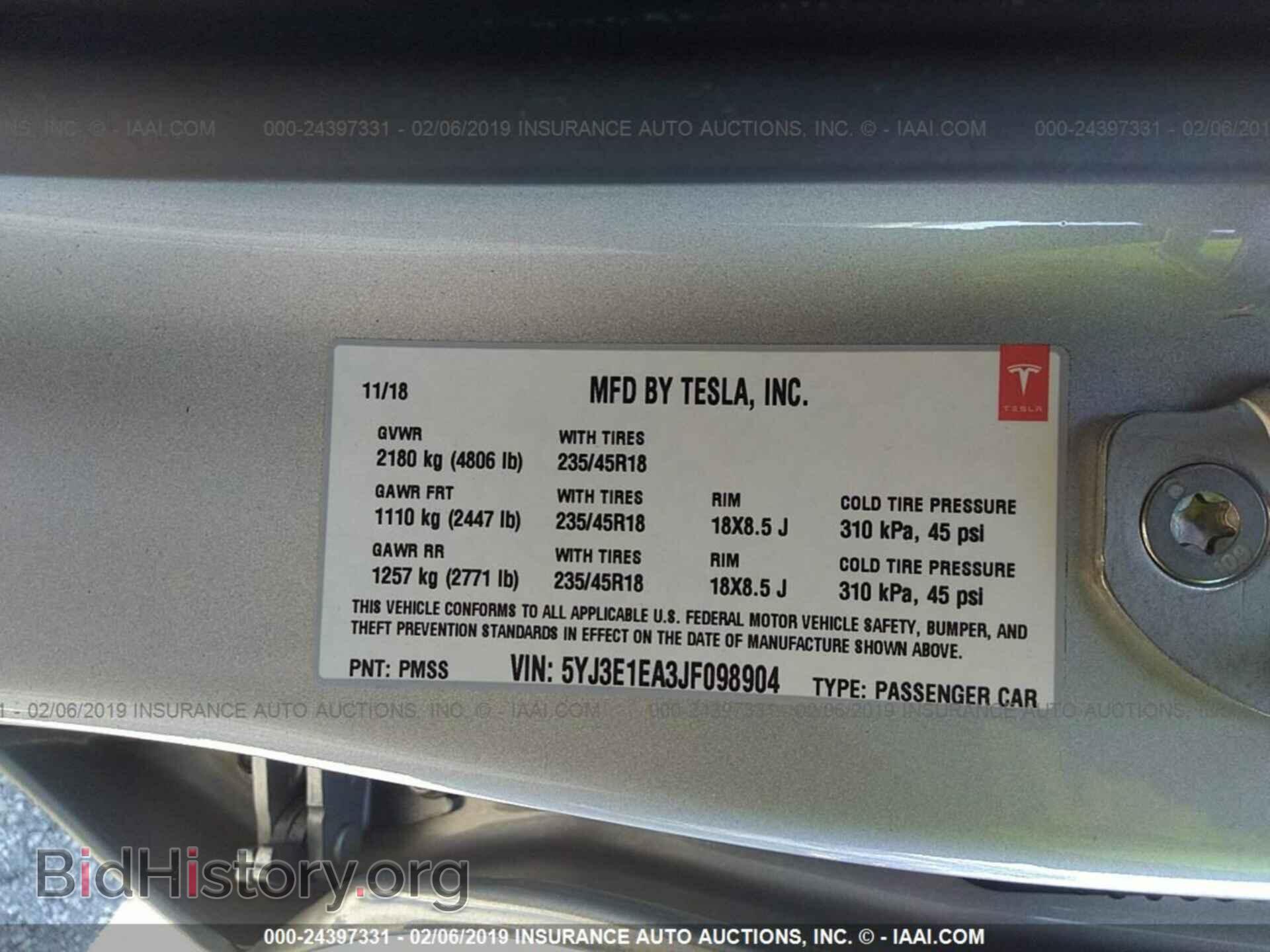 2018 TESLA MODEL 3 - VIN: 5YJ3E1EA3JF098904 - Фото 9