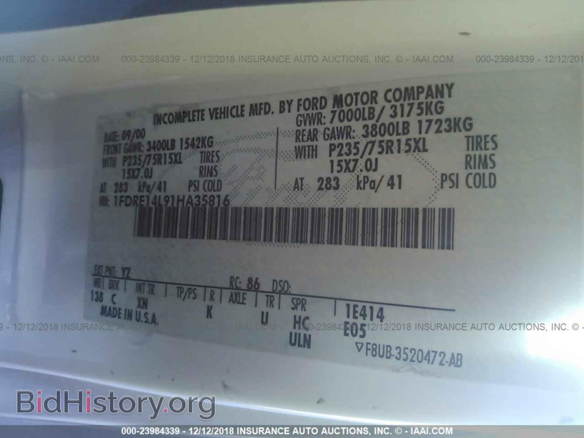 2001 FORD ECONOLINE - VIN: 1FDRE14L91HA35816 - Фото 9