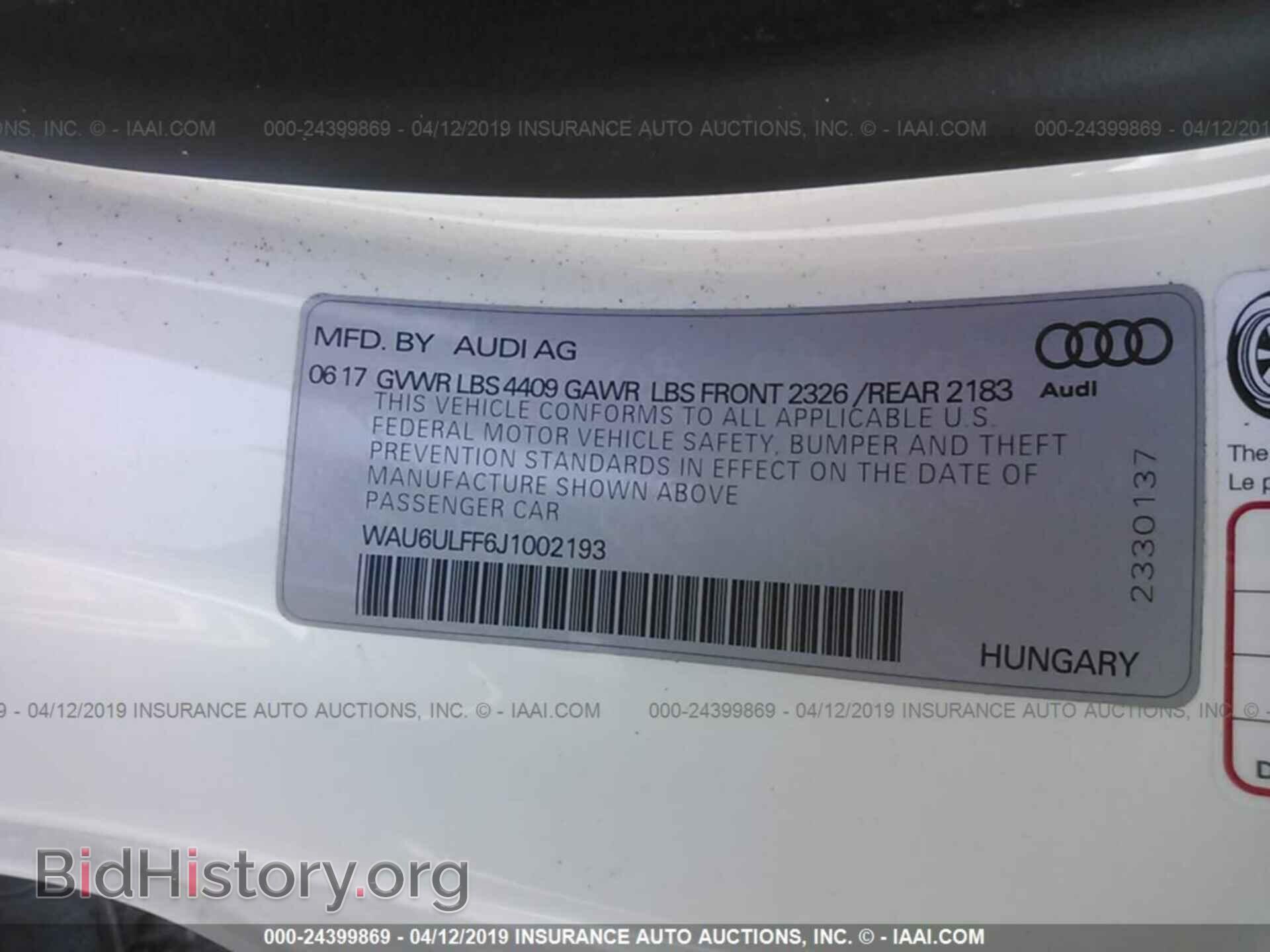 2018 AUDI A3 - VIN: WAU6ULFF6J1002193 - Фото 9