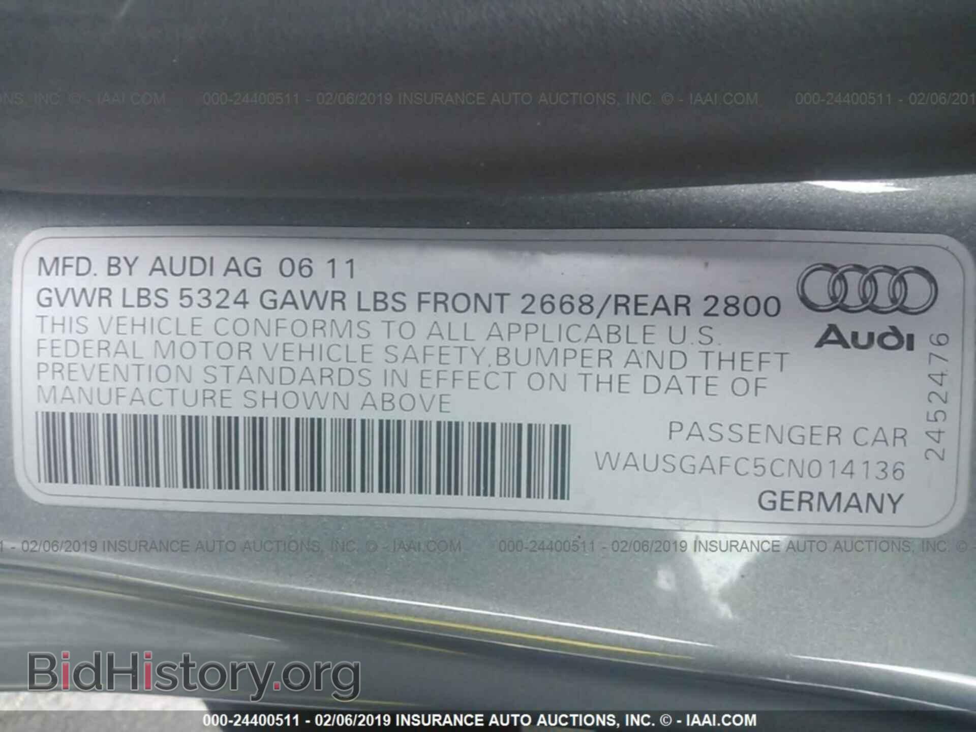 2012 AUDI A7 - VIN: WAUSGAFC5CN014136 - Фото 9
