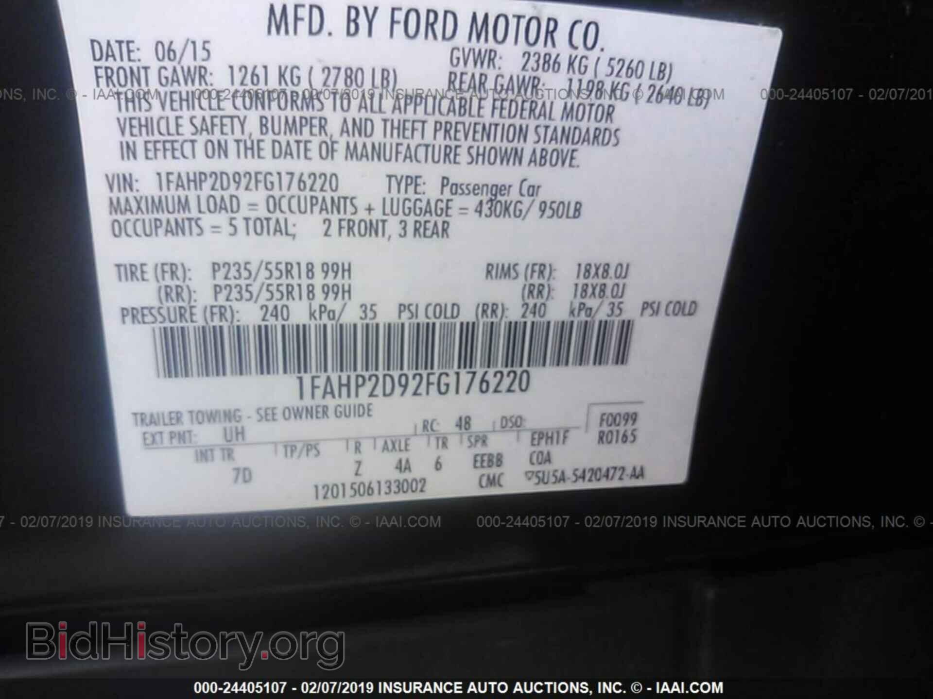 2015 FORD TAURUS - VIN: 1FAHP2D92FG176220 - Photo 9