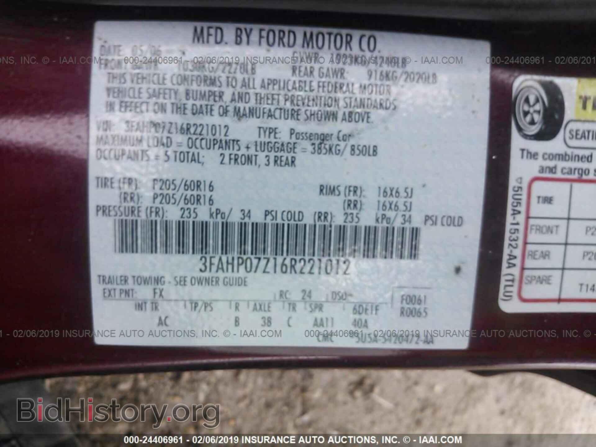 2006 FORD FUSION - VIN: 3FAHP07Z16R221012 - Фото 9
