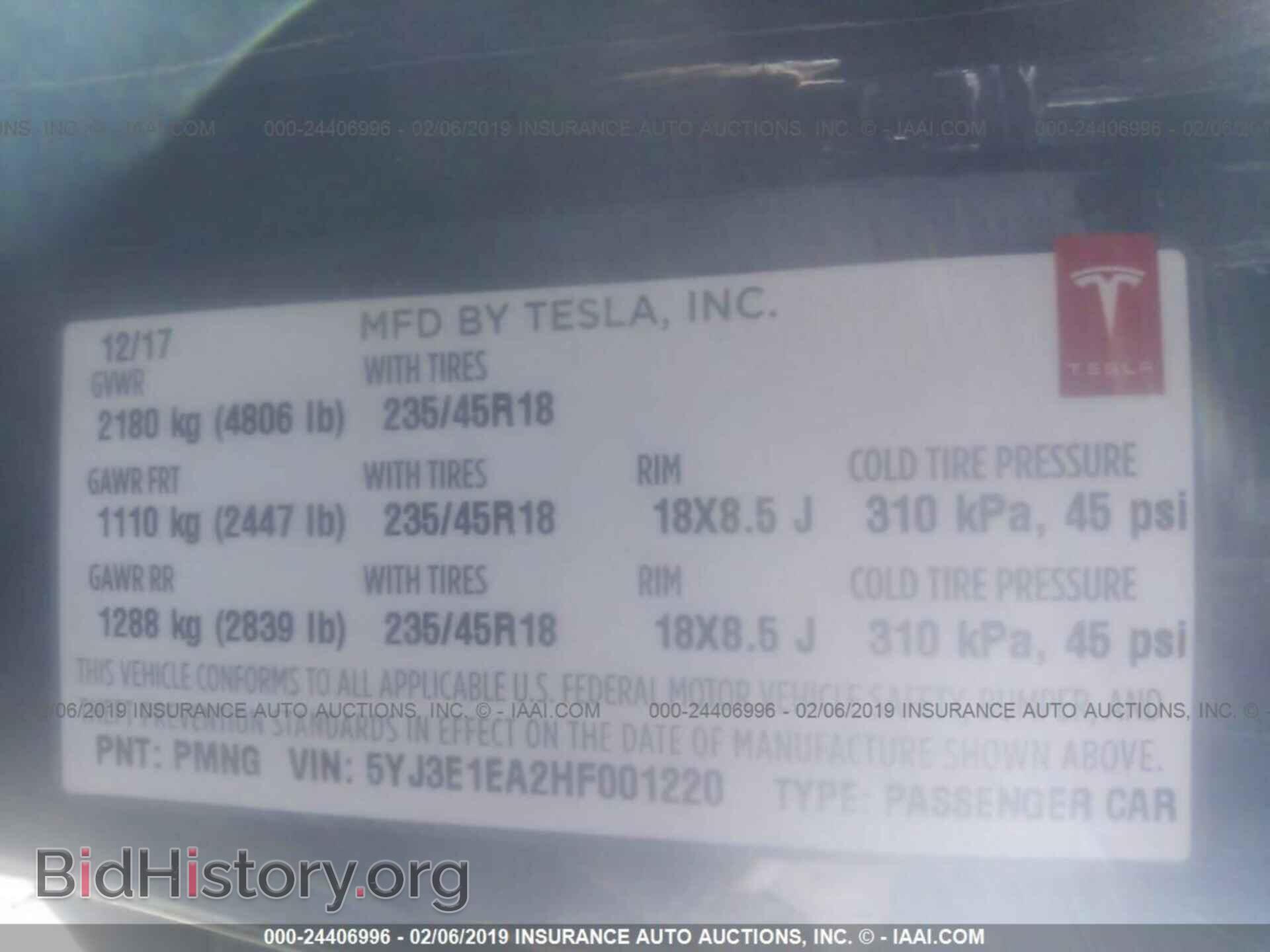 2017 TESLA MODEL 3 - VIN: 5YJ3E1EA2HF001220 - Photo 9