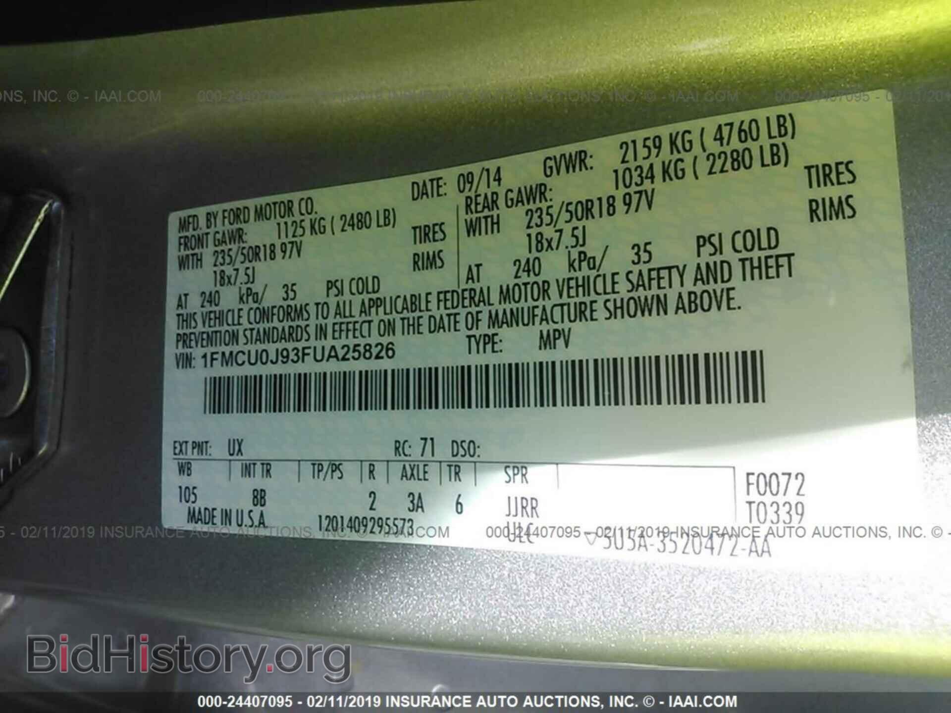 2015 FORD ESCAPE - VIN: 1FMCU0J93FUA25826 - Photo 9