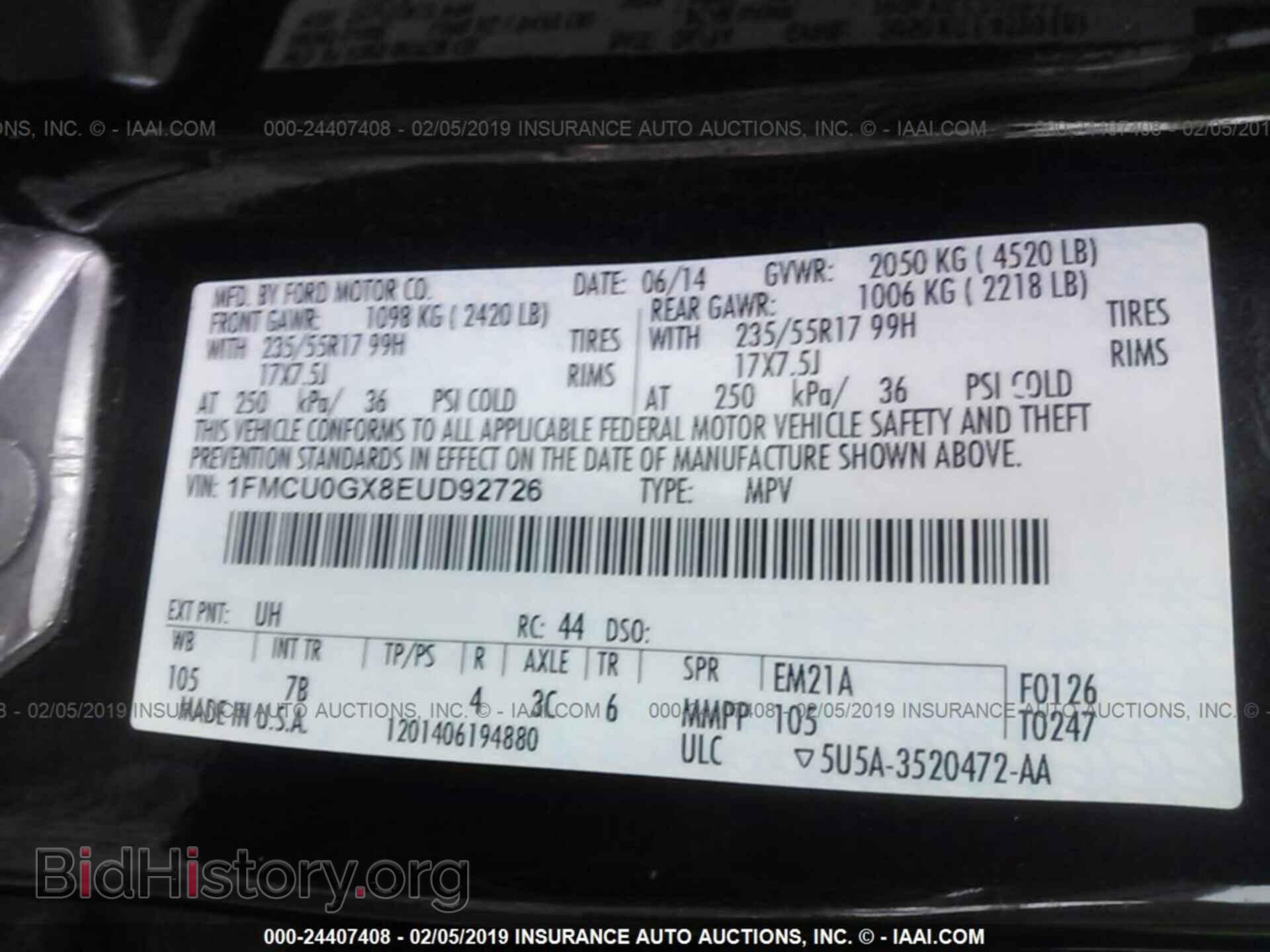 2014 FORD ESCAPE - VIN: 1FMCU0GX8EUD92726 - Photo 9