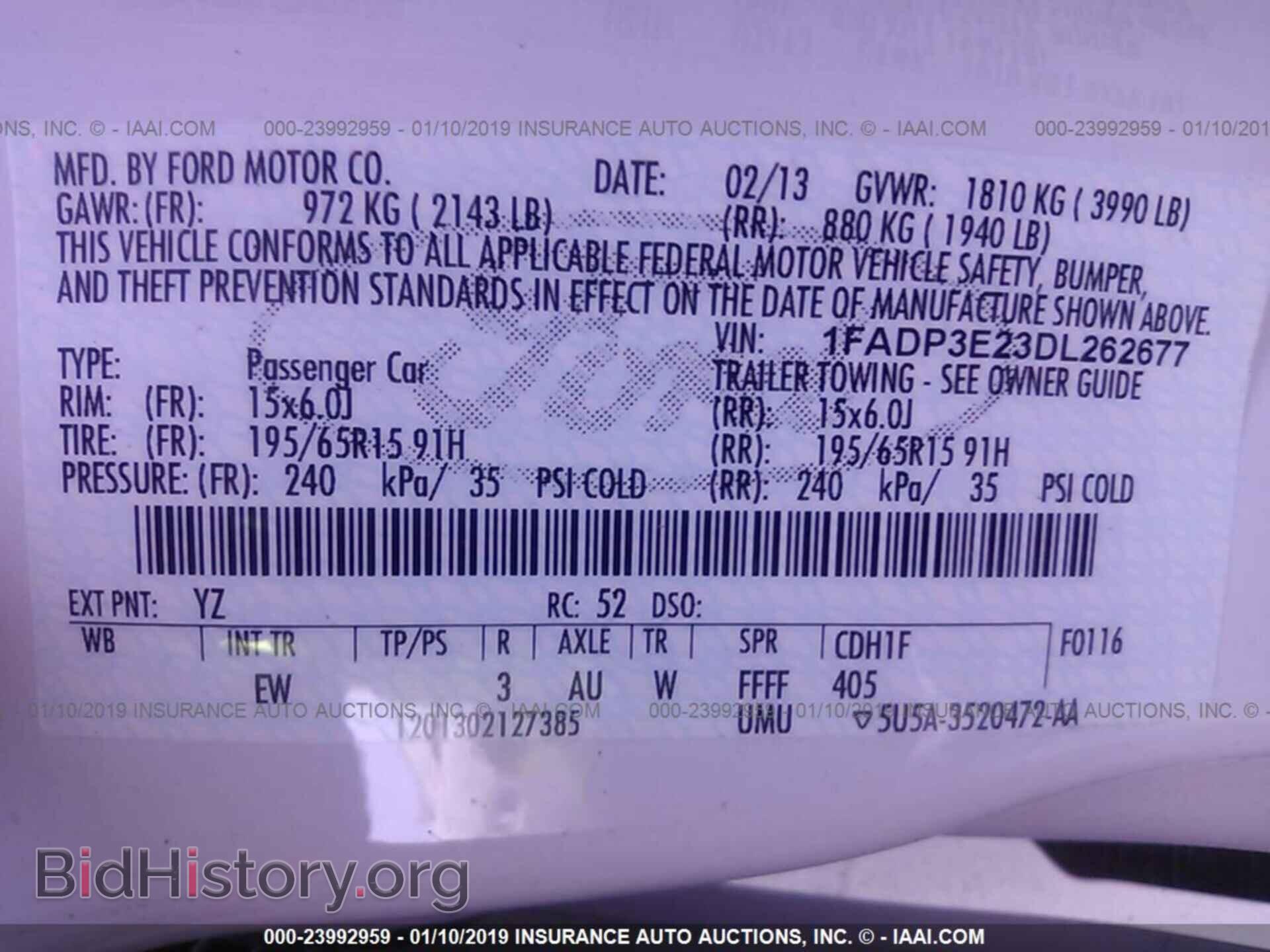 2013 FORD FOCUS - VIN: 1FADP3E23DL262677 - Фото 9