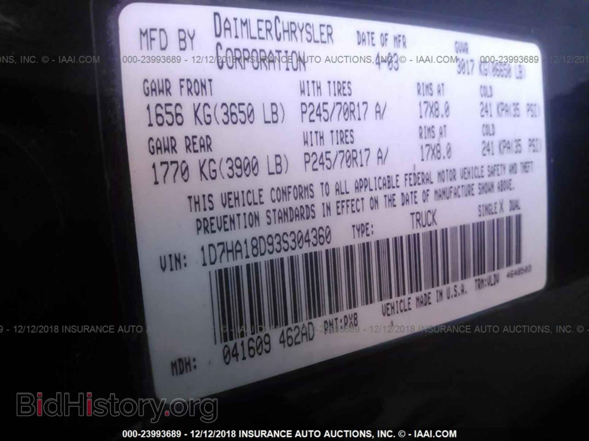 2003 DODGE RAM 1500 - VIN: 1D7HA18D93S304360 - Photo 9