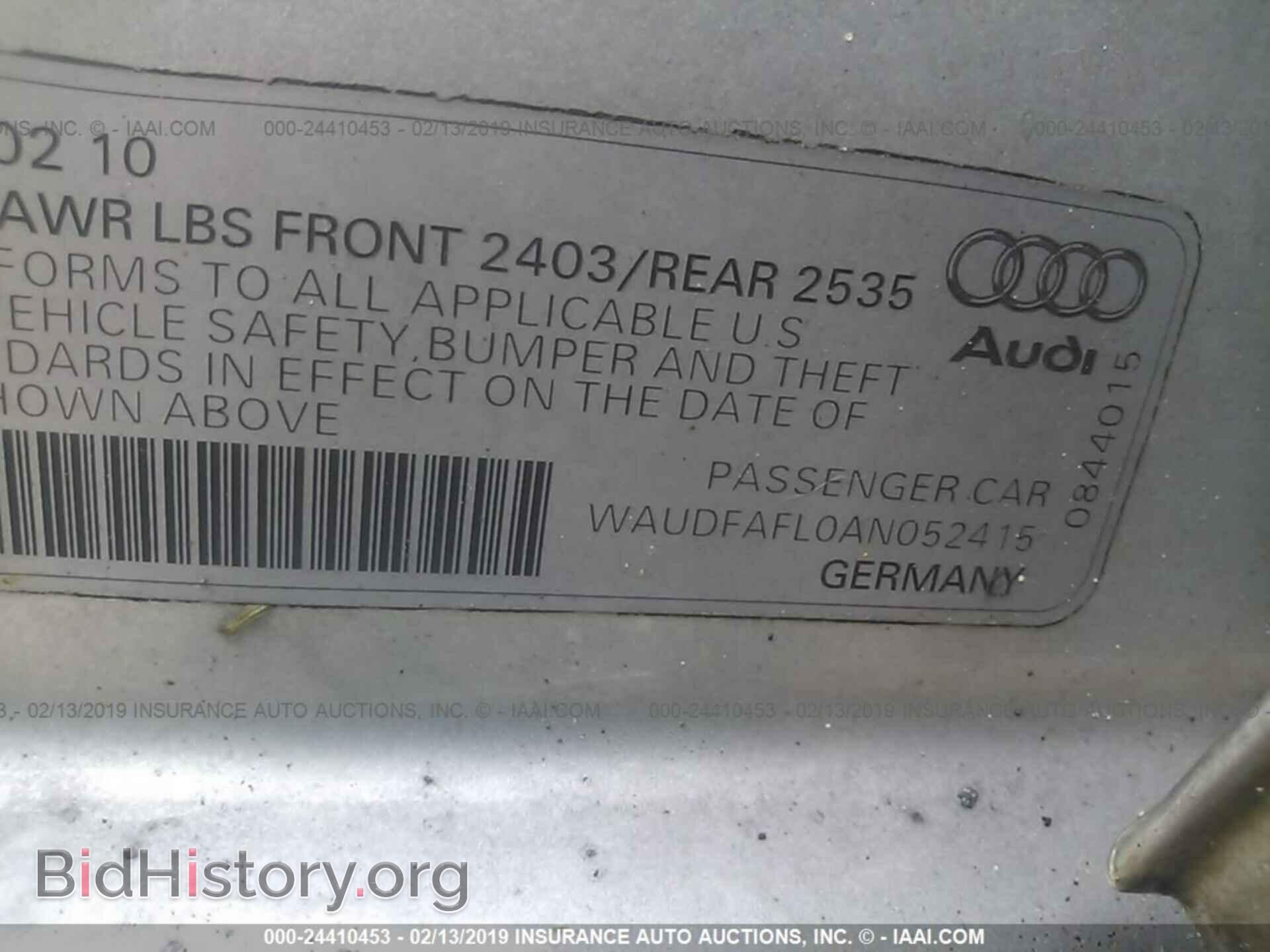 2010 AUDI A4 - VIN: WAUDFAFL0AN052415 - Фото 9