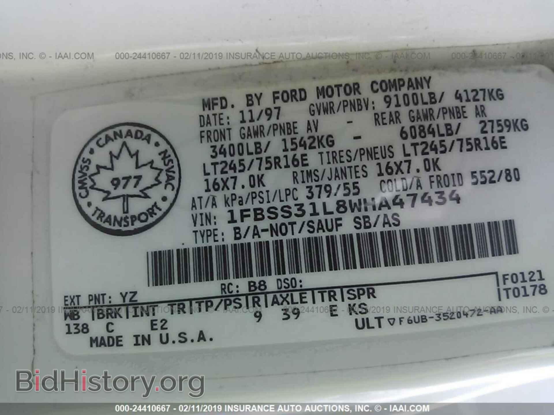 1998 FORD ECONOLINE - VIN: 1FBSS31L8WHA47434 - Фото 9
