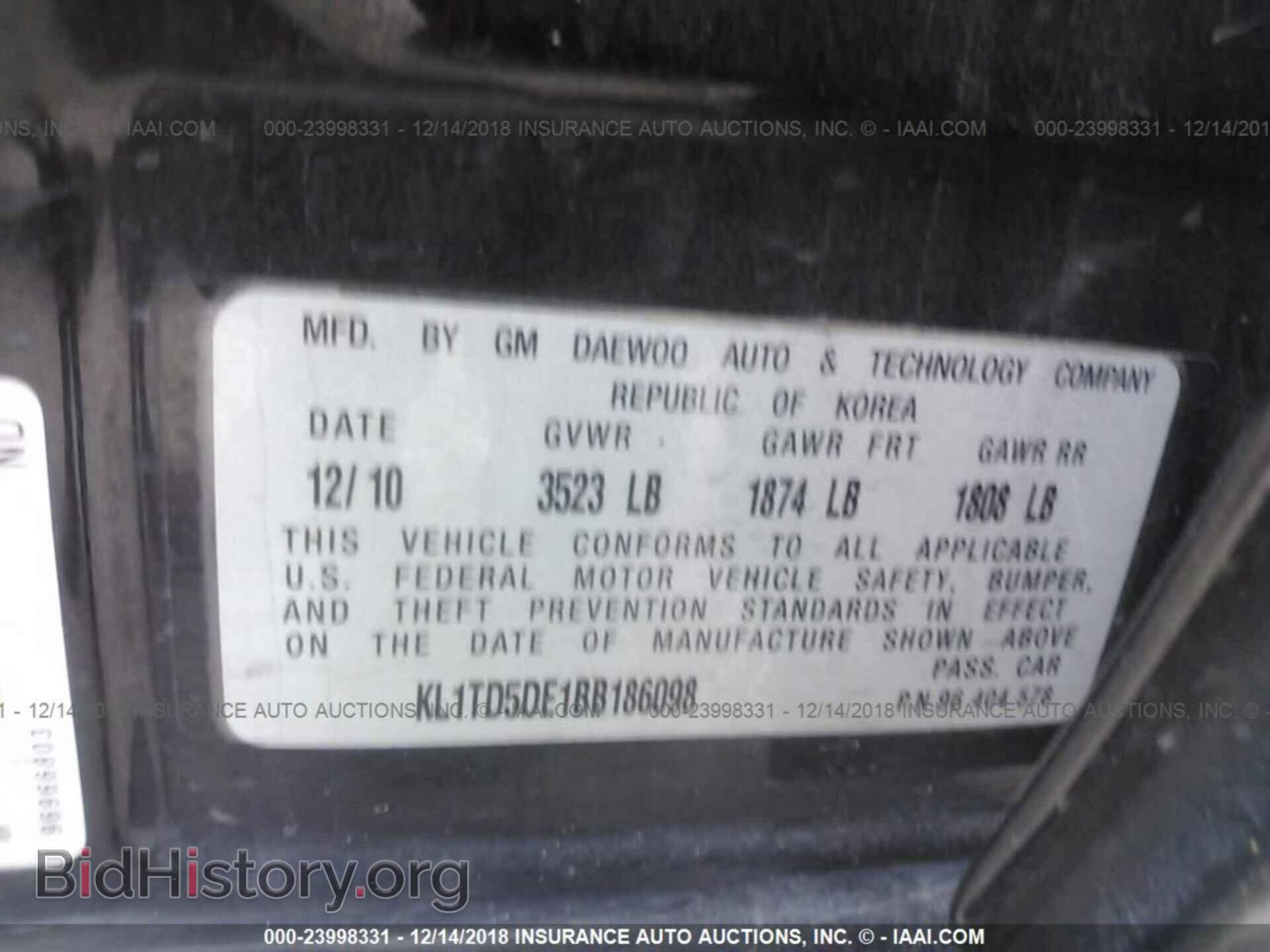 2011 CHEVROLET AVEO - VIN: KL1TD5DE1BB186098 - Фото 9