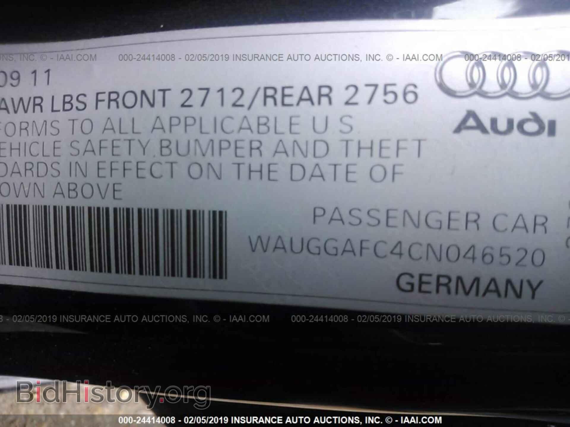2012 AUDI A6 - VIN: WAUGGAFC4CN046520 - Photo 9