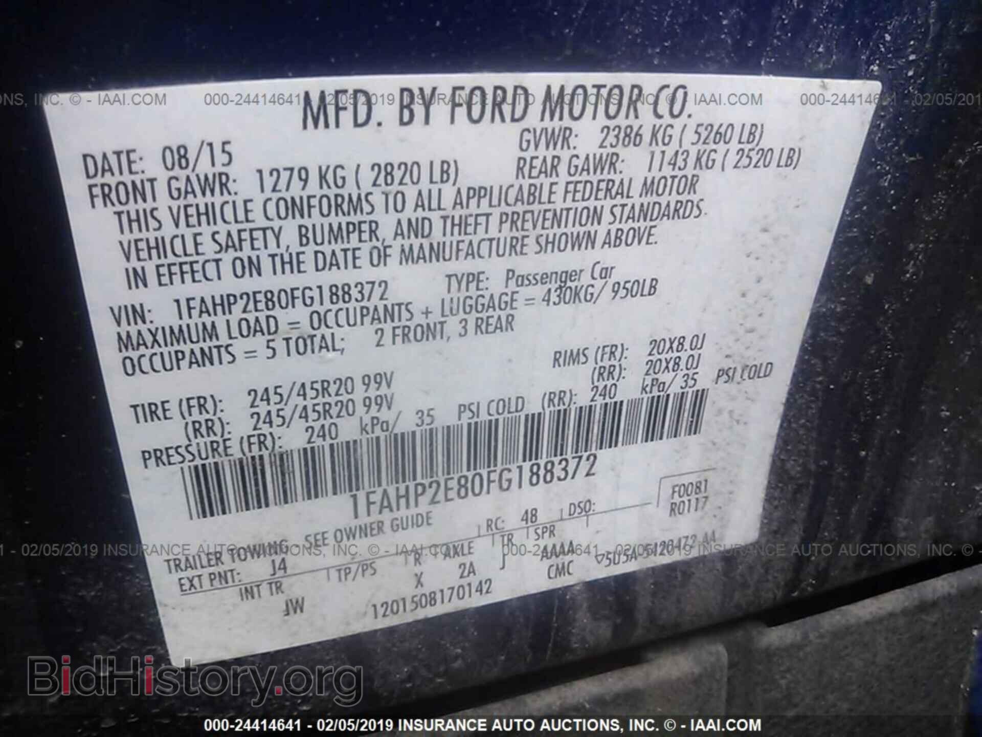 2015 FORD TAURUS - VIN: 1FAHP2E80FG188372 - Фото 9