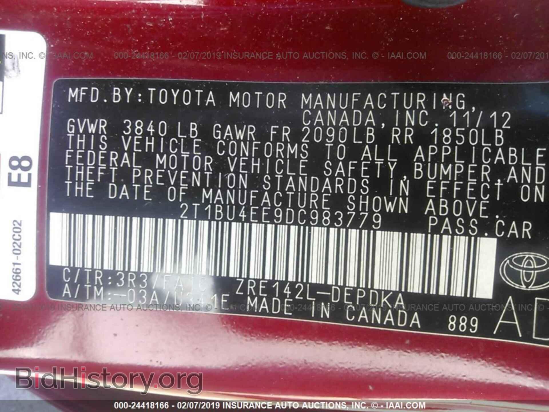 2013 TOYOTA COROLLA - VIN: 2T1BU4EE9DC983779 - Фото 9