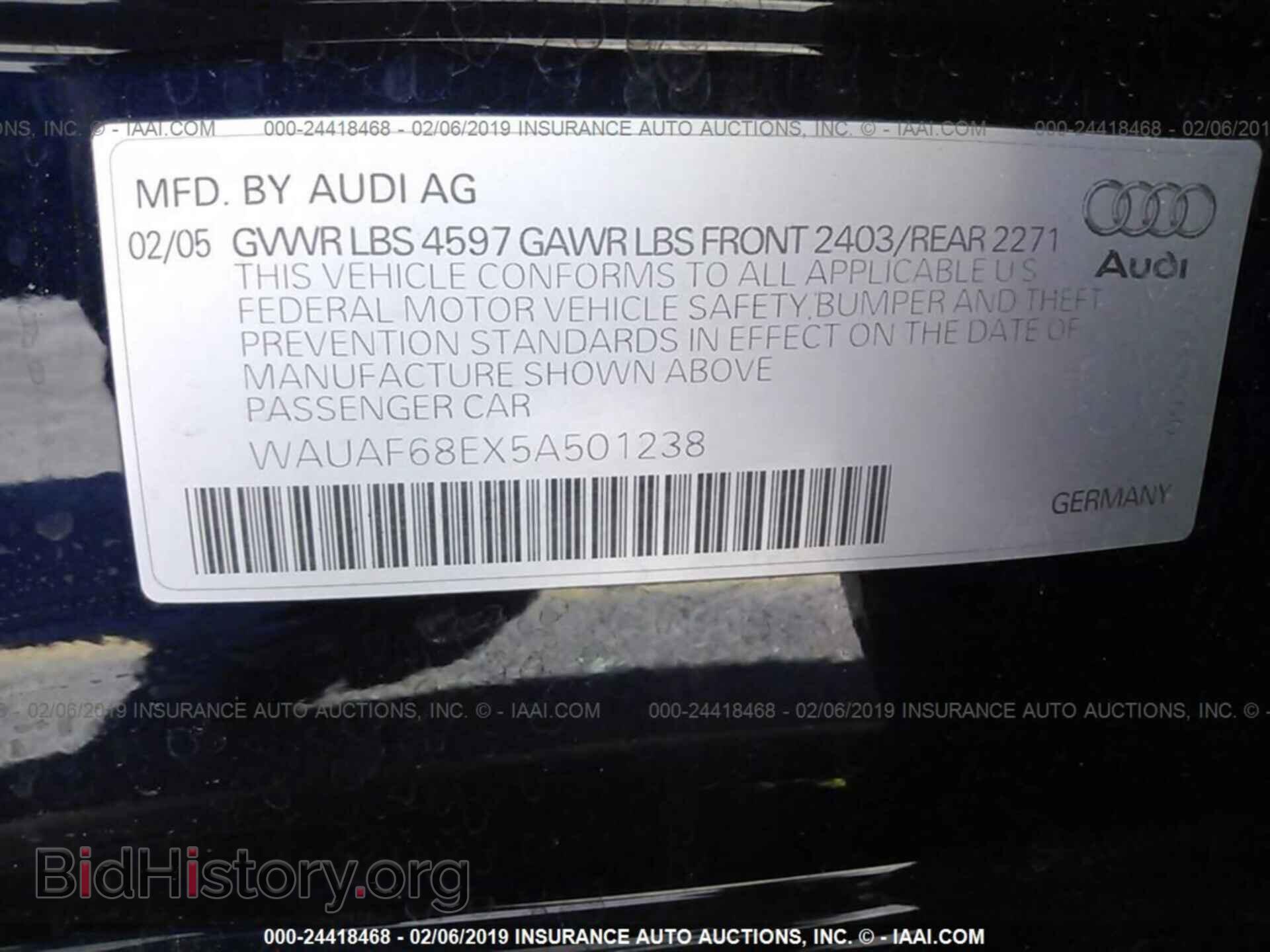 2005 AUDI A4 - VIN: WAUAF68EX5A501238 - Фото 9