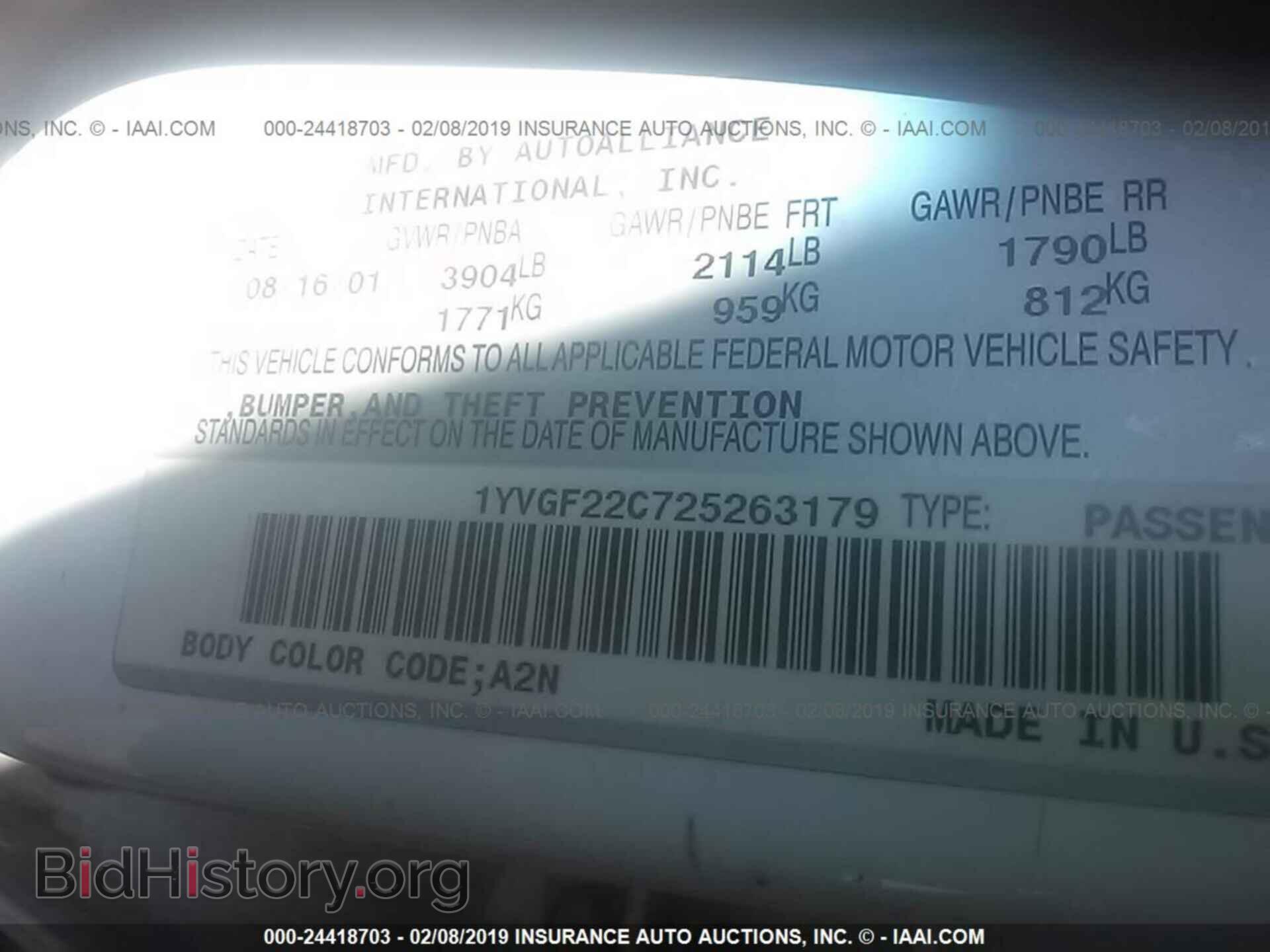 2002 MAZDA 626 - VIN: 1YVGF22C725263179 - Фото 9