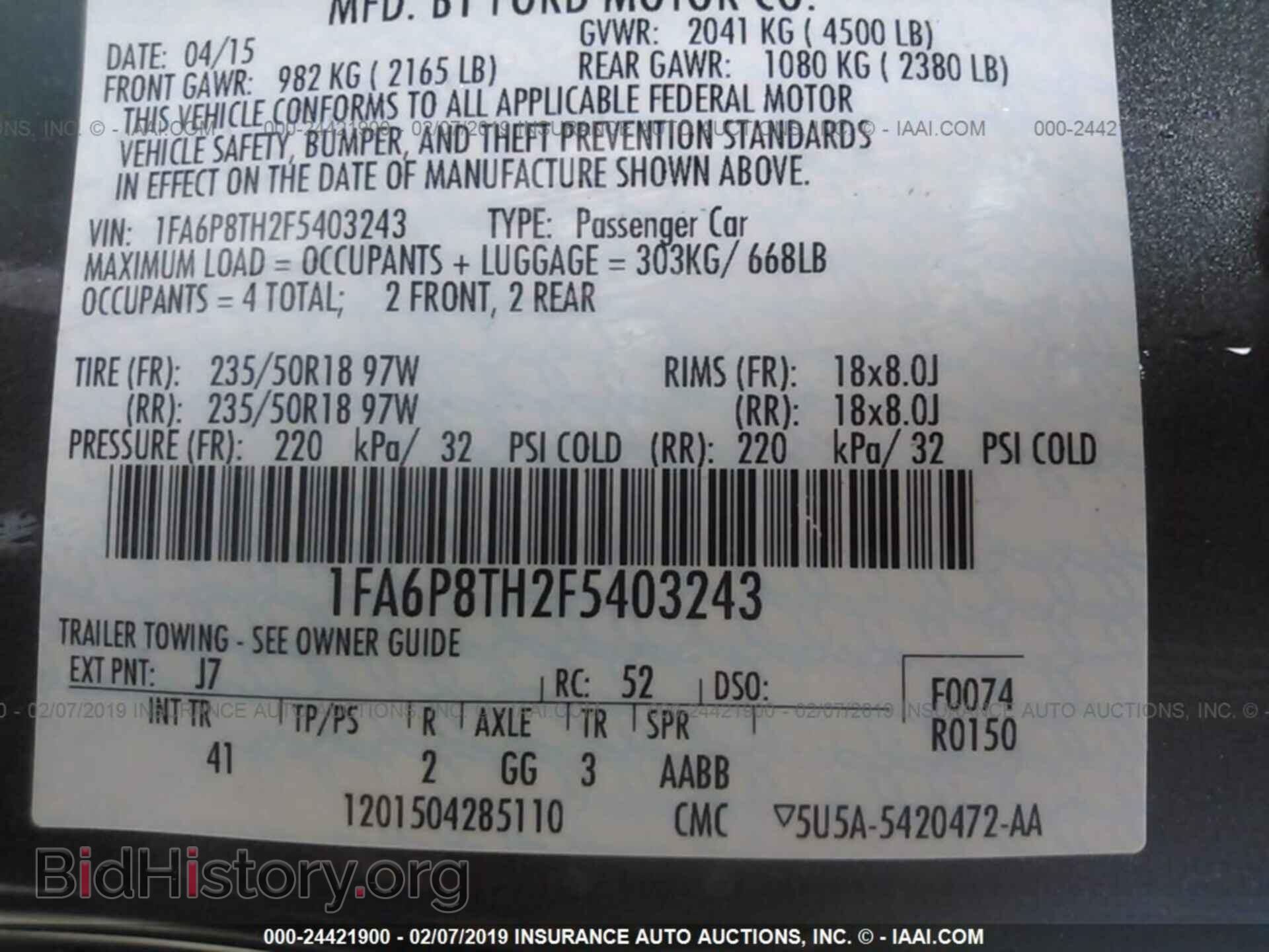 2015 FORD MUSTANG - VIN: 1FA6P8TH2F5403243 - Photo 9