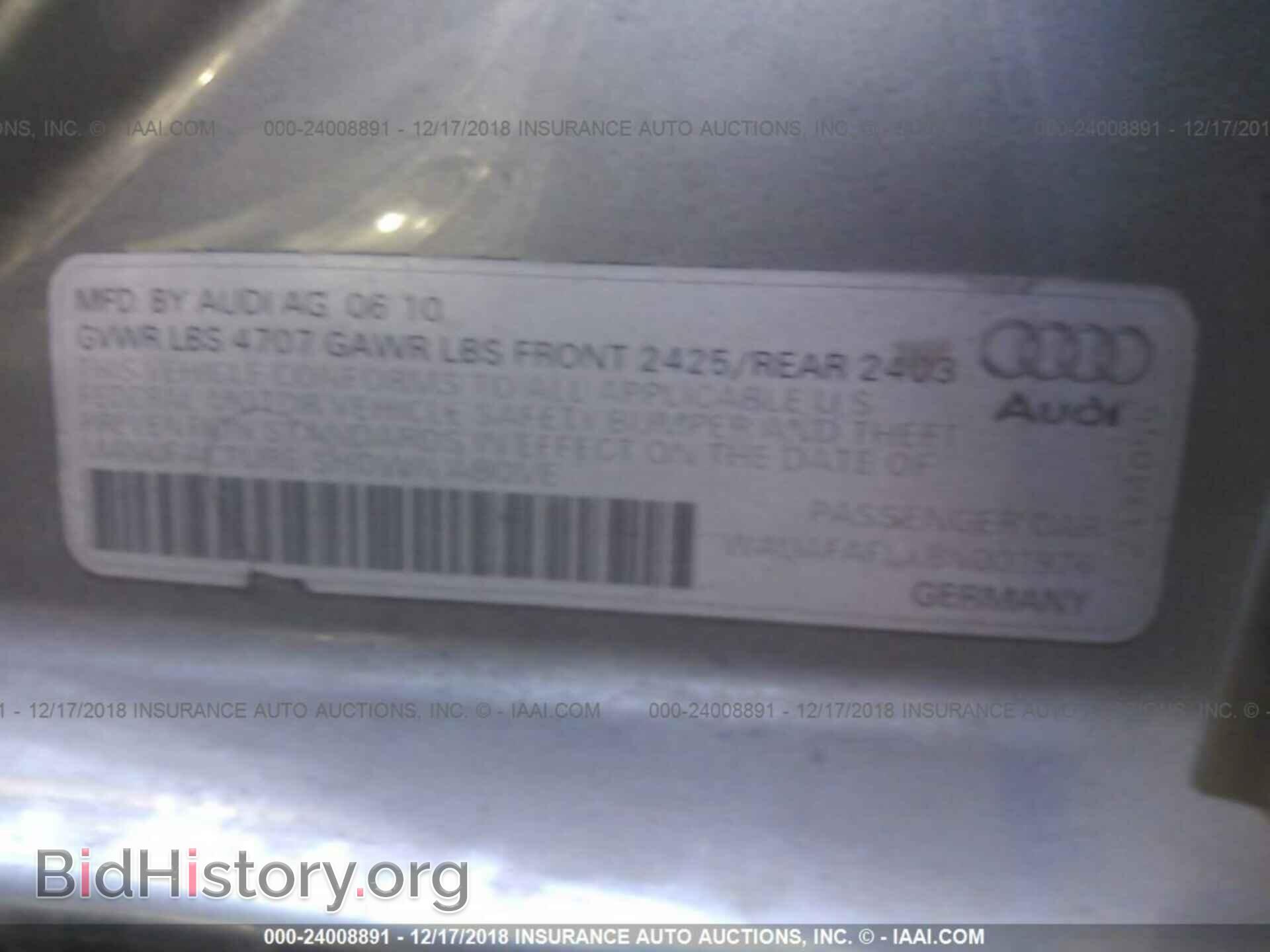 2011 AUDI A4 - VIN: WAUAFAFLXBN001976 - Фото 9