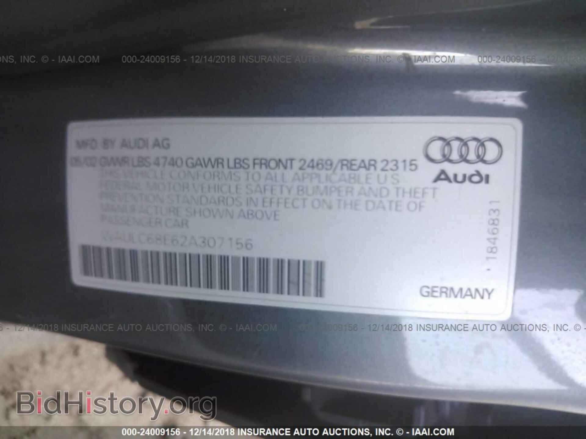 2002 AUDI A4 - VIN: WAULC68E62A307156 - Фото 9