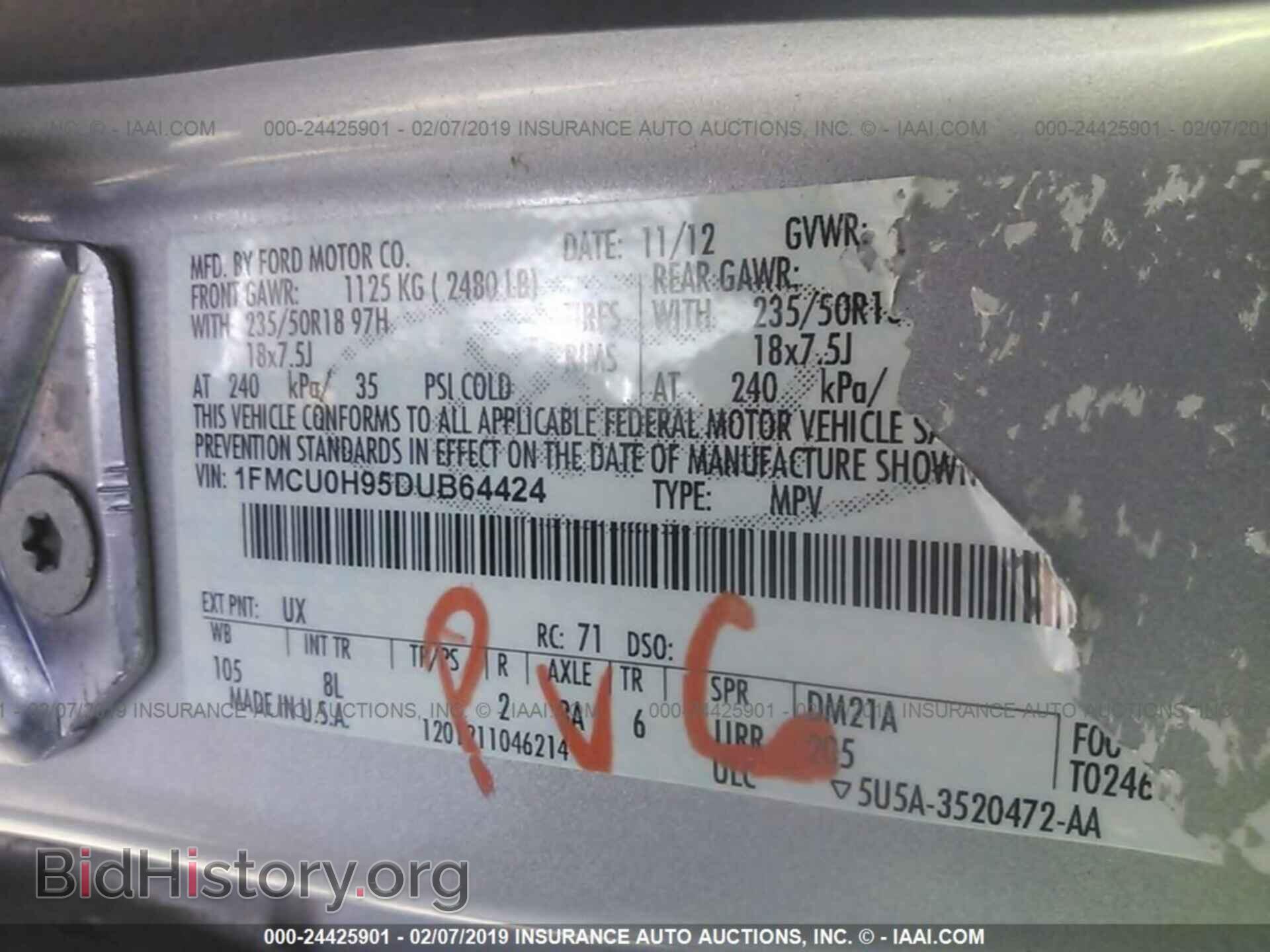 2013 FORD ESCAPE - VIN: 1FMCU0H95DUB64424 - Фото 9