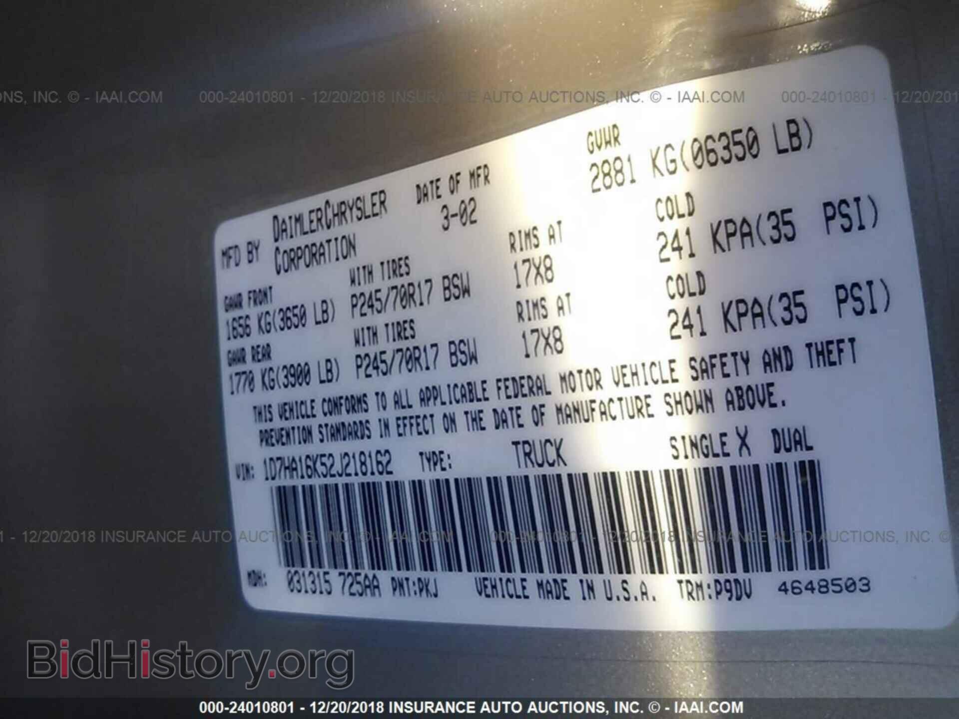 2002 DODGE RAM 1500 - VIN: 1D7HA16K52J218162 - Photo 9