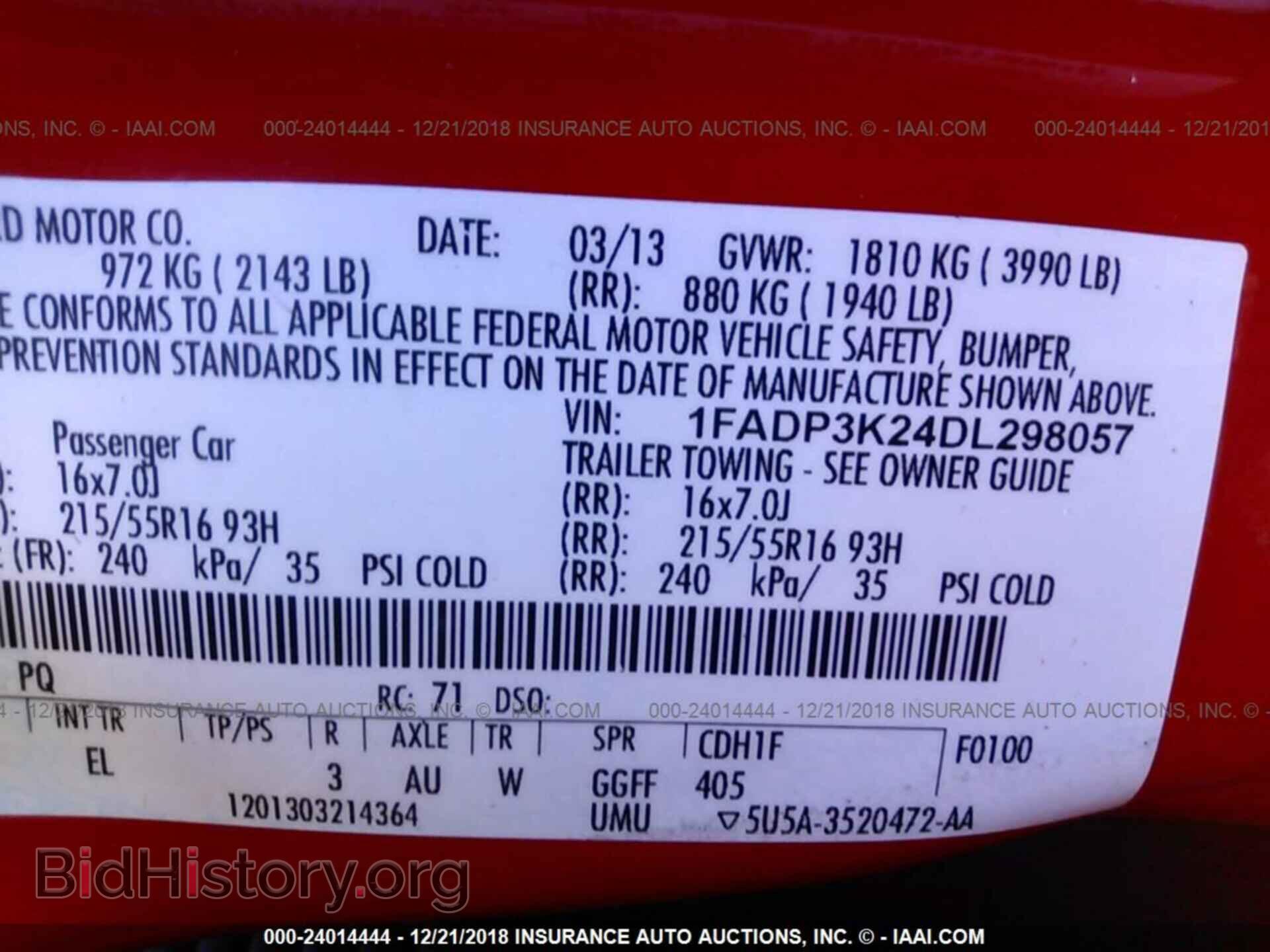2013 FORD FOCUS - VIN: 1FADP3K24DL298057 - Фото 9