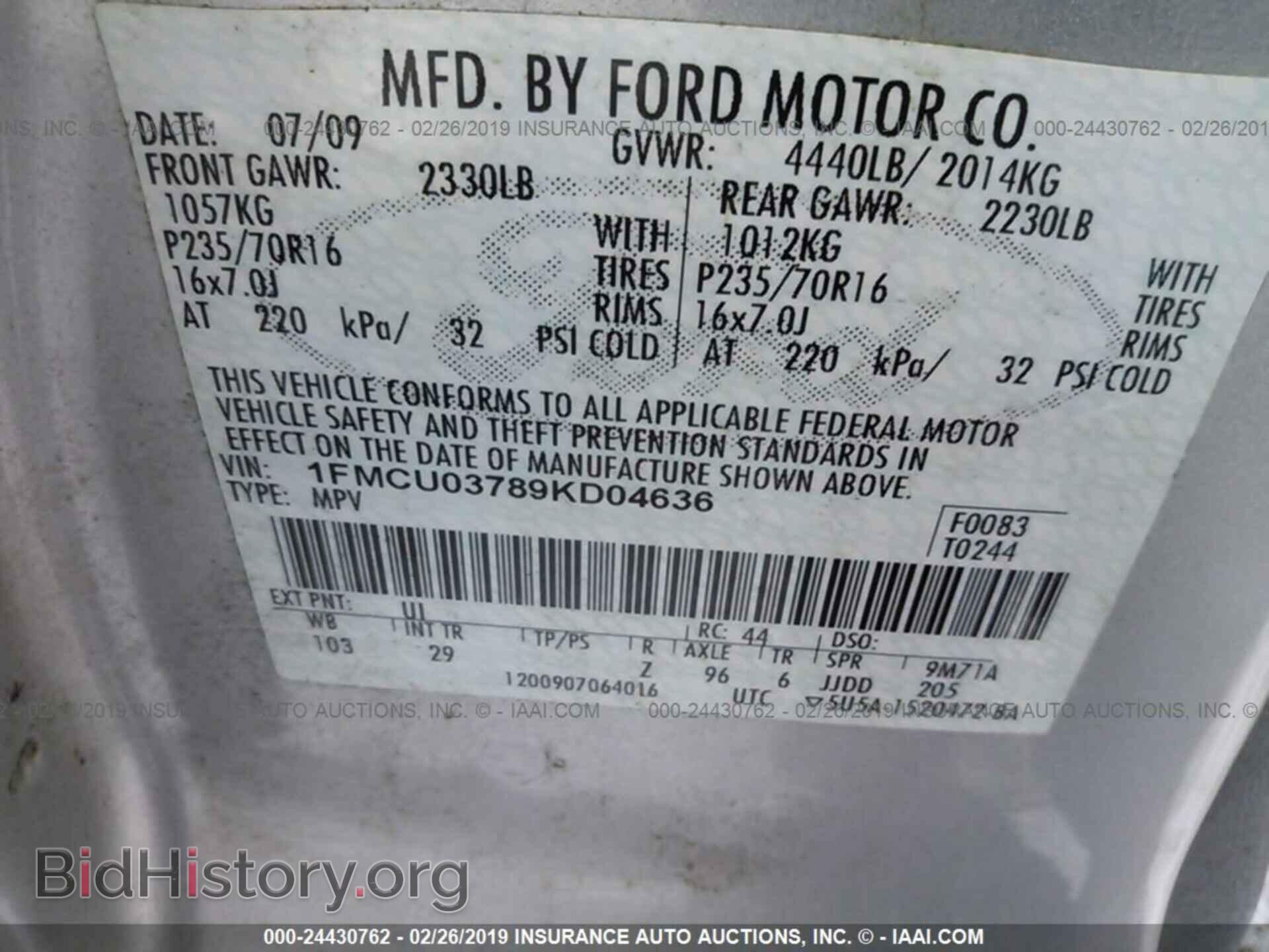 2009 FORD ESCAPE - VIN: 1FMCU03789KD04636 - Photo 9
