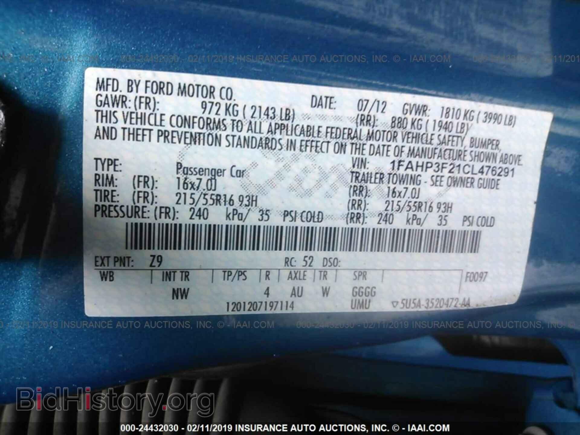 2012 FORD FOCUS - VIN: 1FAHP3F21CL476291 - Фото 9