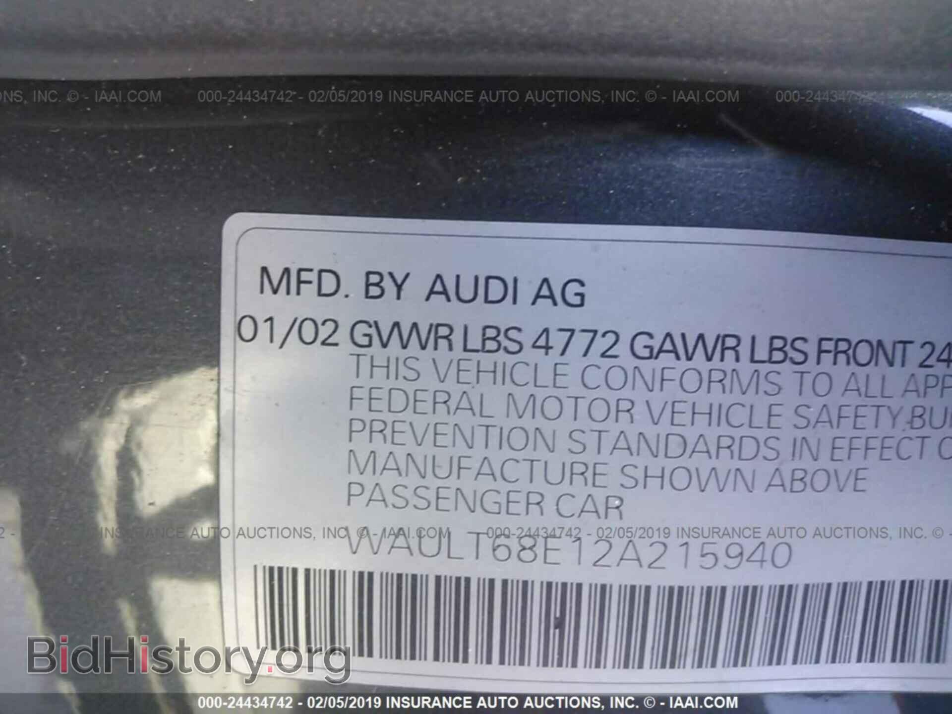 2002 AUDI A4 - VIN: WAULT68E12A215940 - Фото 9