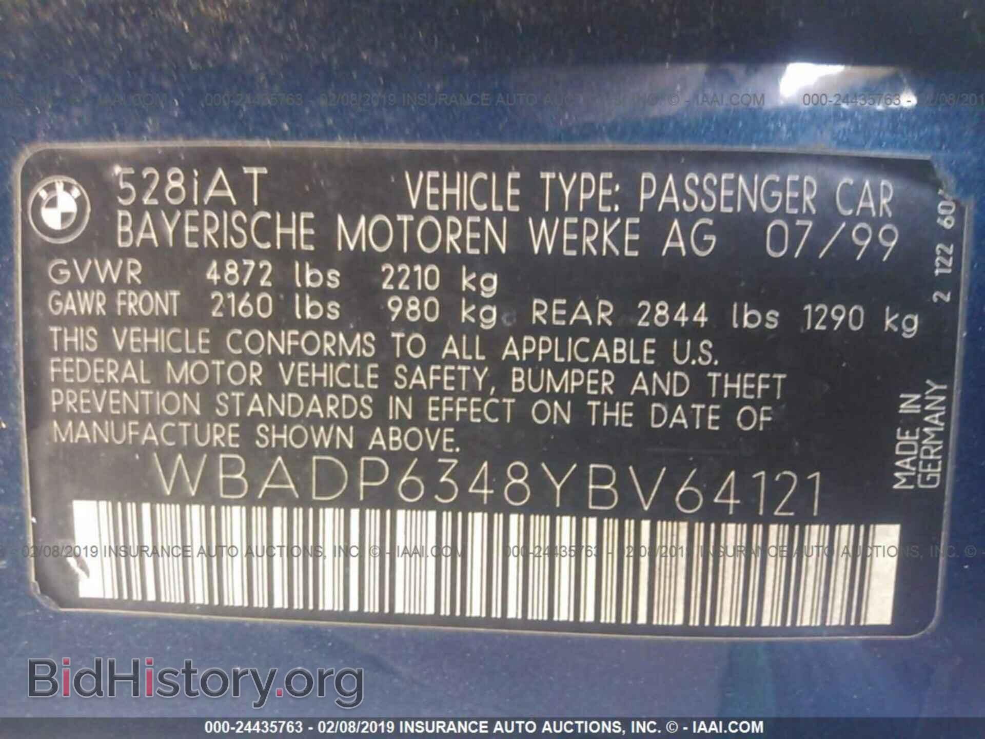 2000 BMW 528 - VIN: WBADP6348YBV64121 - Фото 9