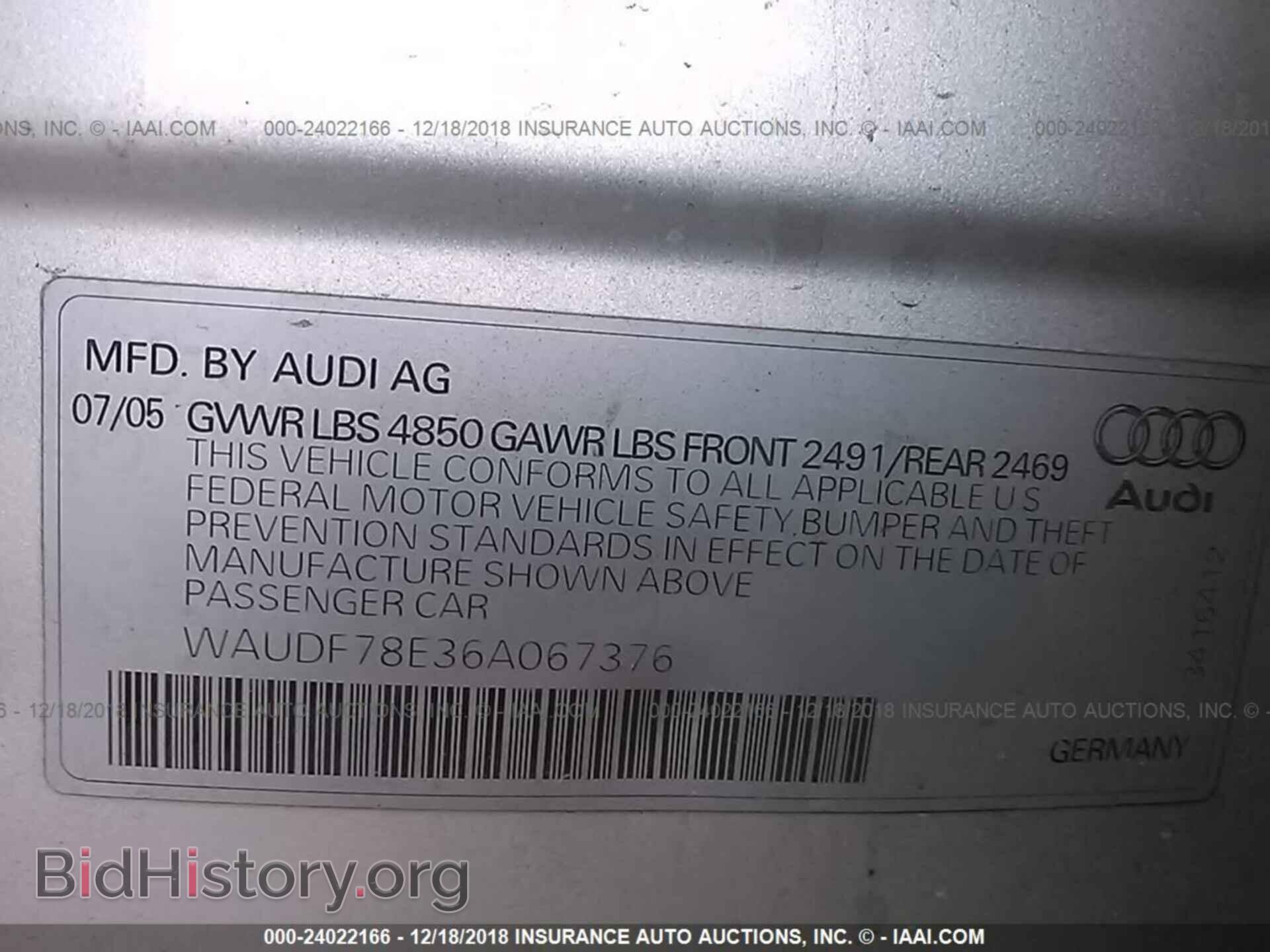 2006 AUDI A4 - VIN: WAUDF78E36A067376 - Photo 9