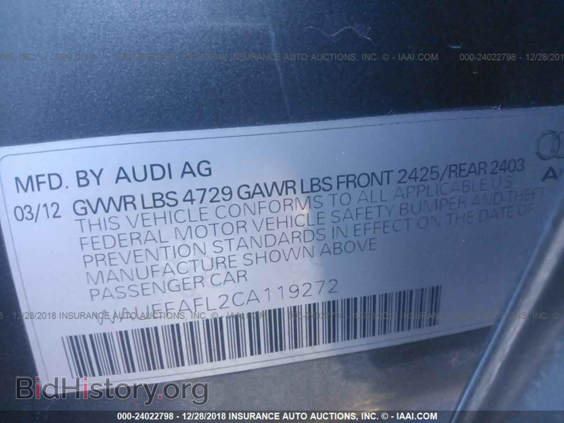 2012 AUDI A4 - VIN: WAUEFAFL2CA119272 - Фото 9