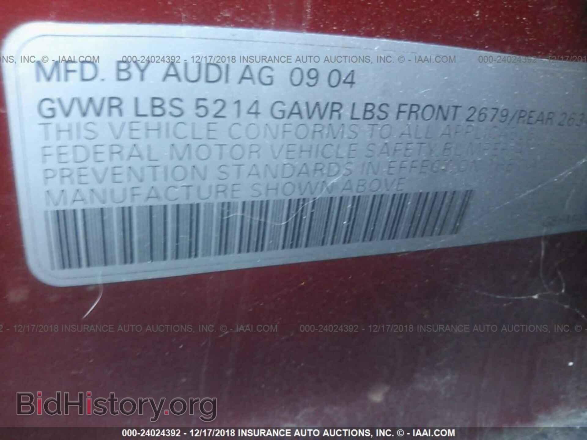 2005 AUDI A6 - VIN: WAUDT74F45N044199 - Photo 9