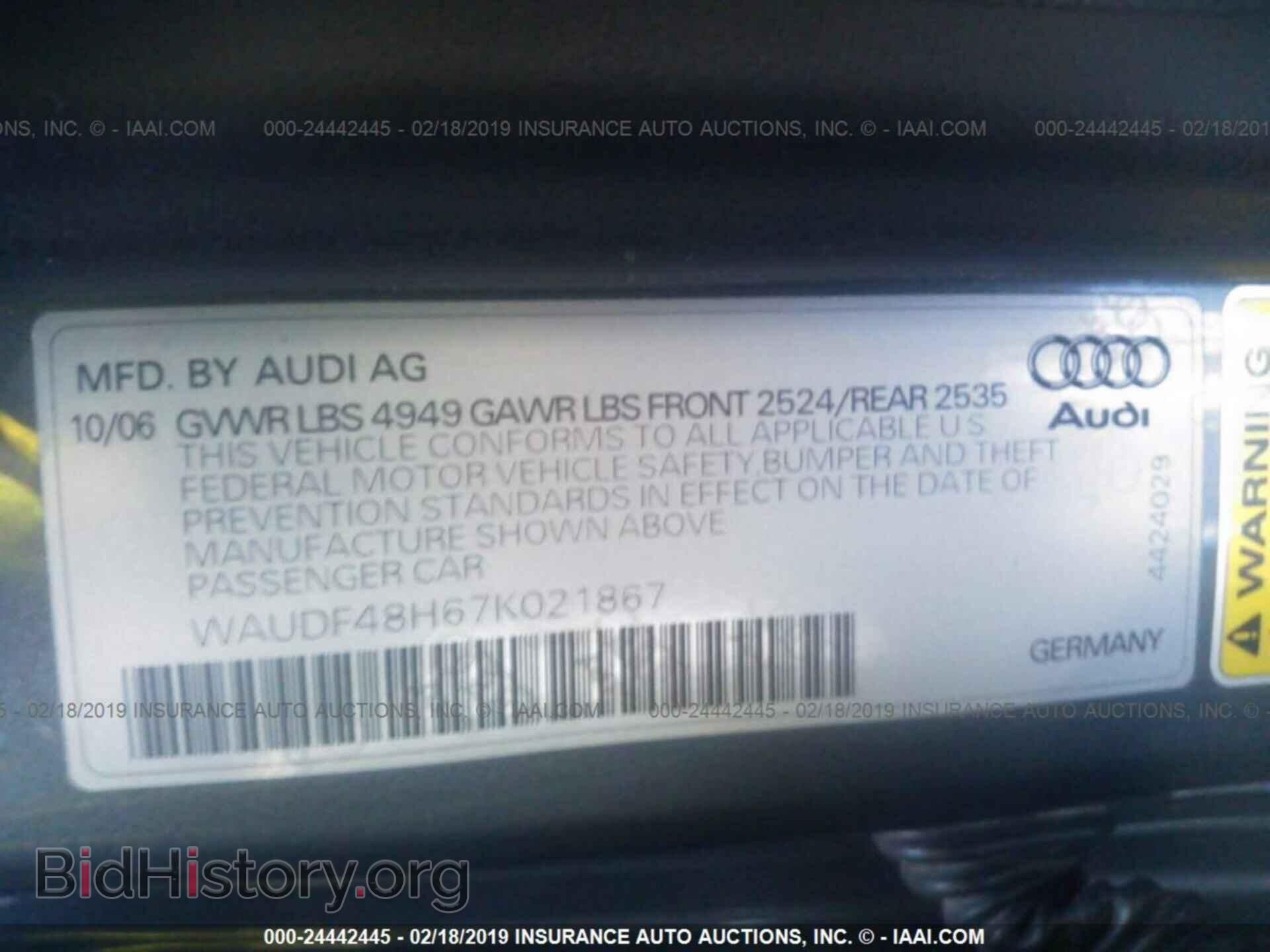 2007 AUDI A4 - VIN: WAUDF48H67K021867 - Фото 9