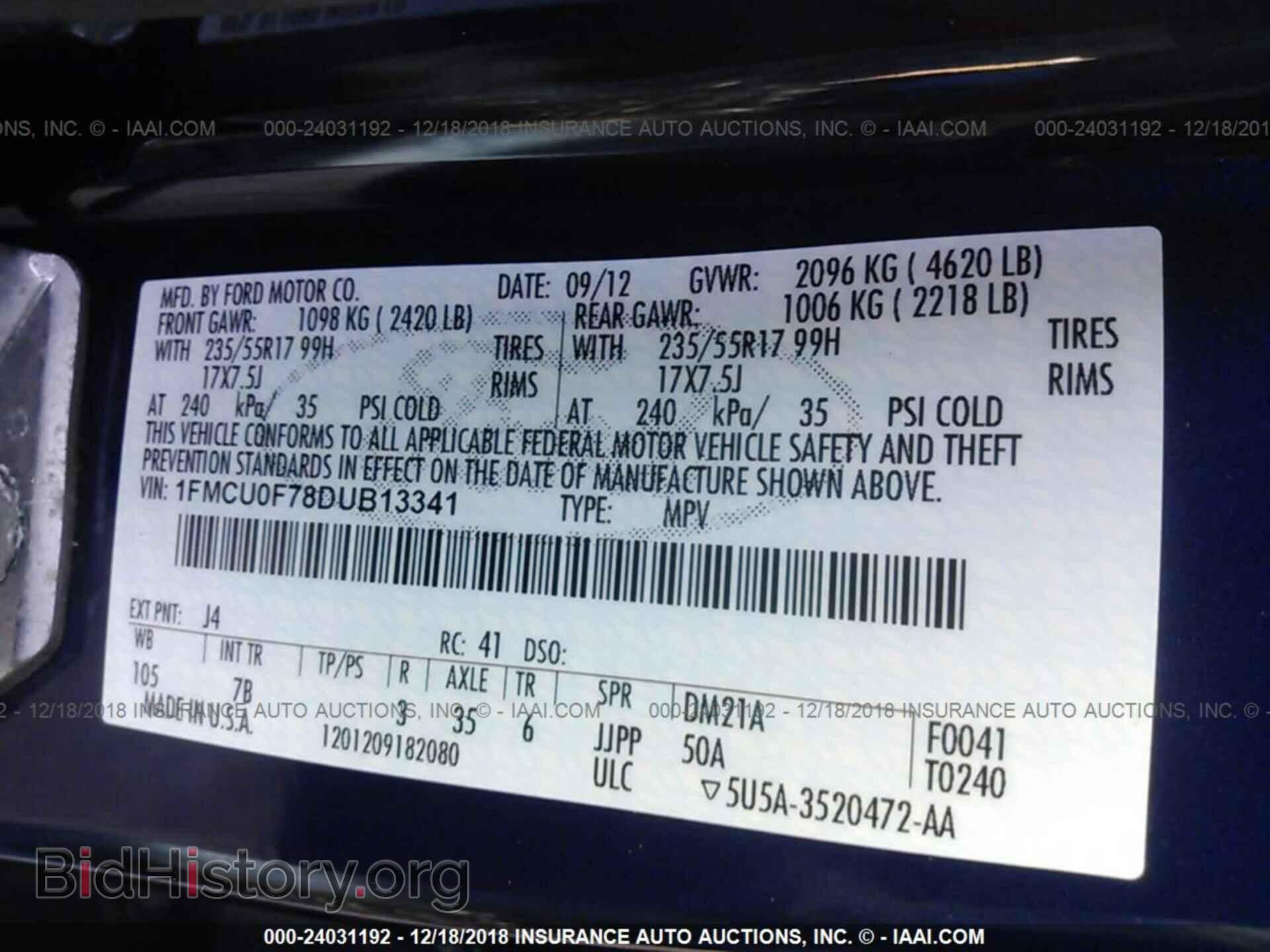 2013 FORD ESCAPE - VIN: 1FMCU0F78DUB13341 - Фото 9