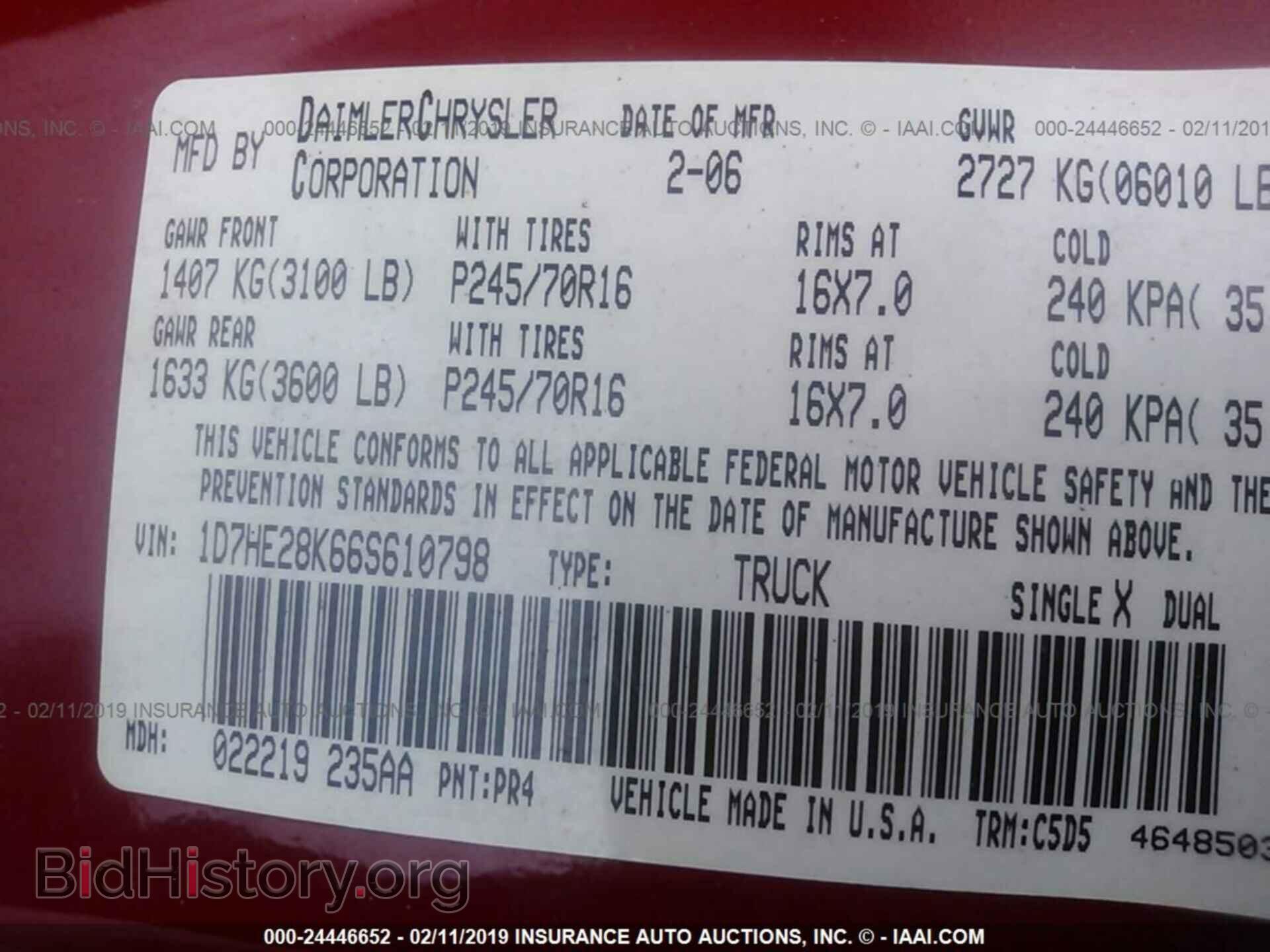 2006 DODGE DAKOTA - VIN: 1D7HE28K66S610798 - Фото 9