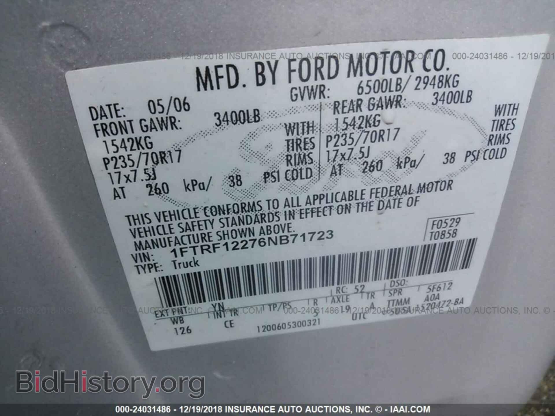 2006 FORD F150 - VIN: 1FTRF12276NB71723 - Фото 9