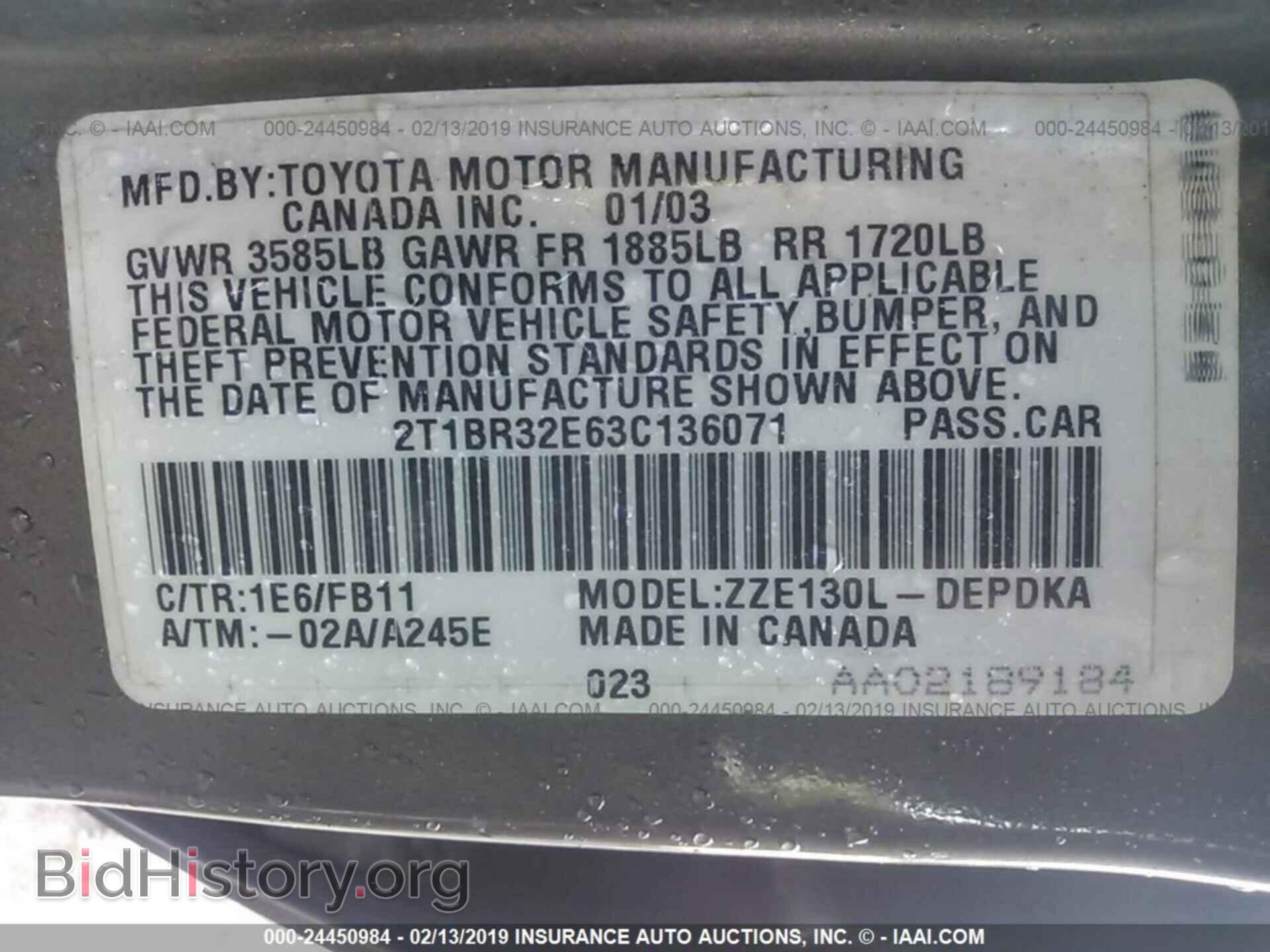 2003 TOYOTA COROLLA - VIN: 2T1BR32E63C136071 - Фото 9