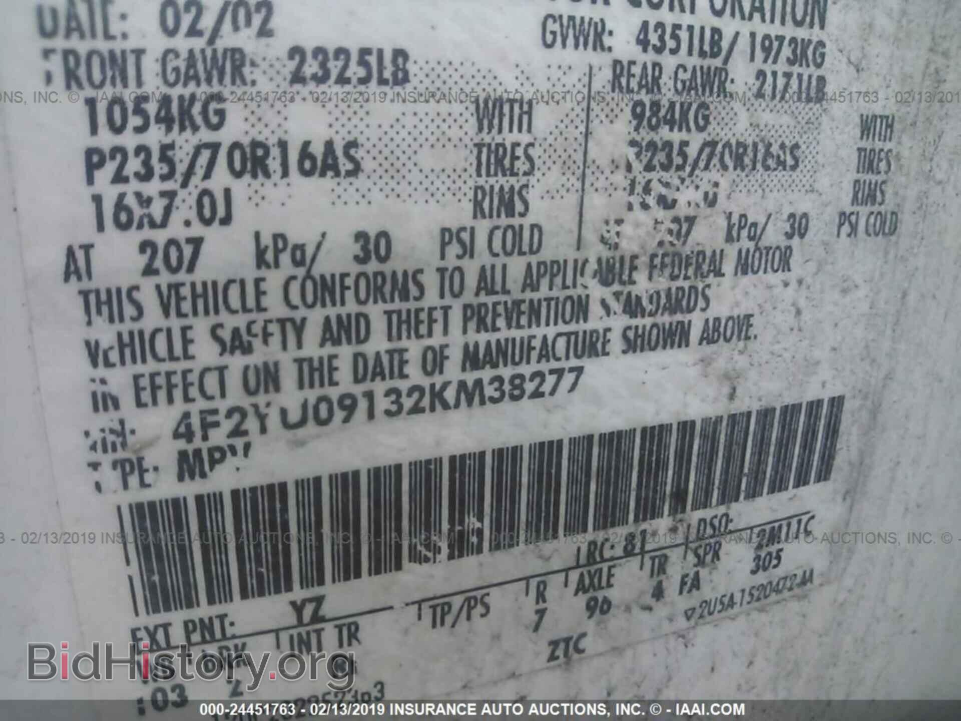 2002 MAZDA TRIBUTE - VIN: 4F2YU09132KM38277 - Фото 9