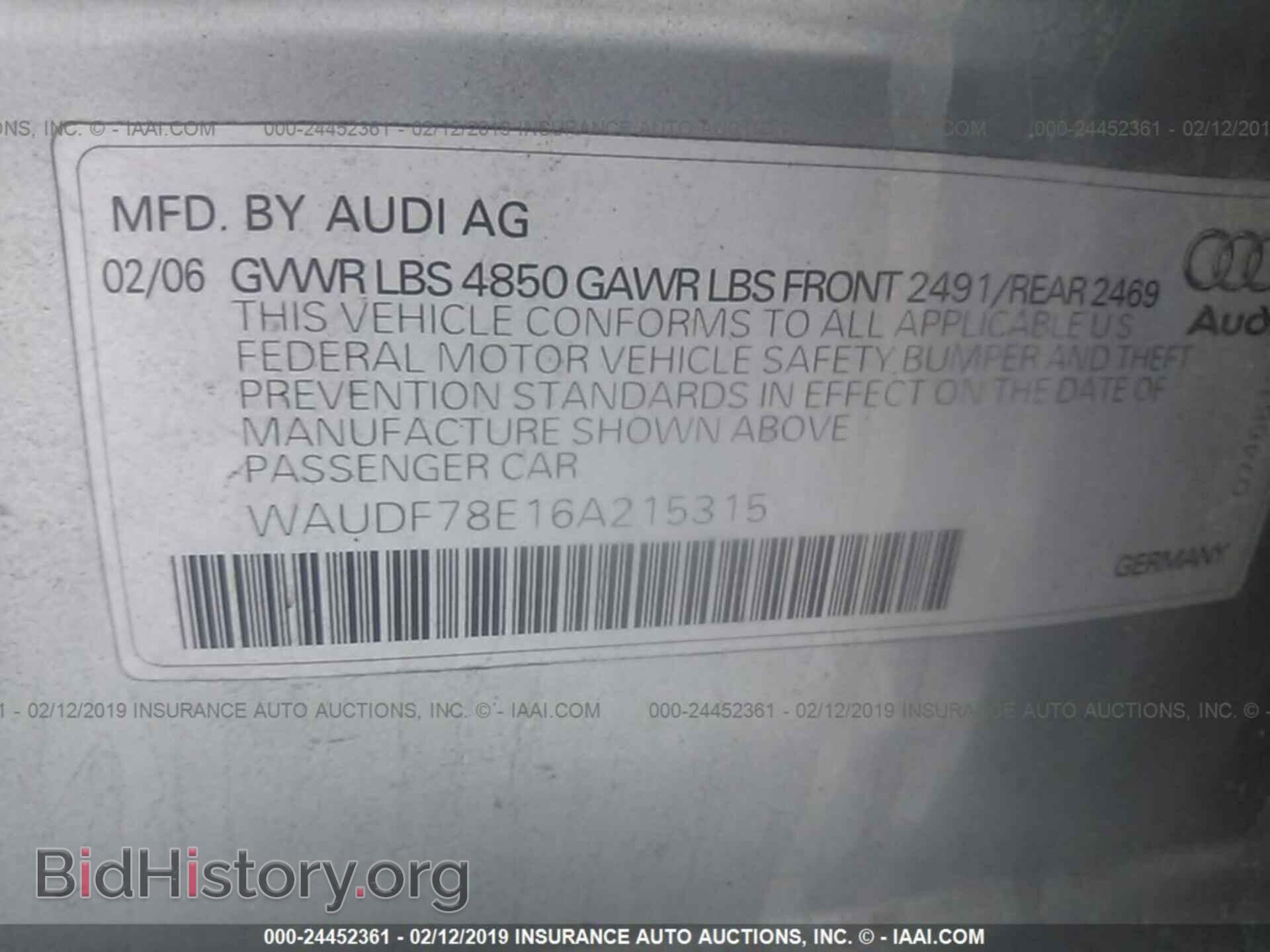 2006 AUDI A4 - VIN: WAUDF78E16A215315 - Фото 9