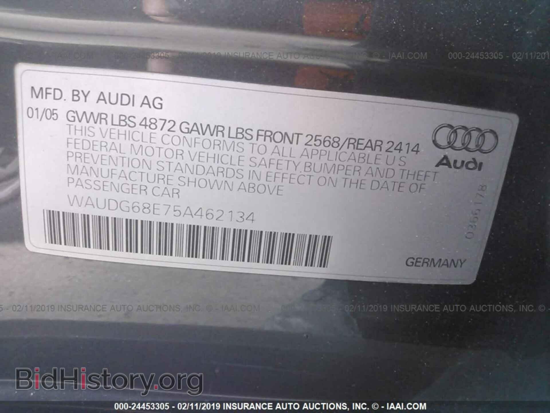 2005 AUDI A4 - VIN: WAUDG68E75A462134 - Фото 9