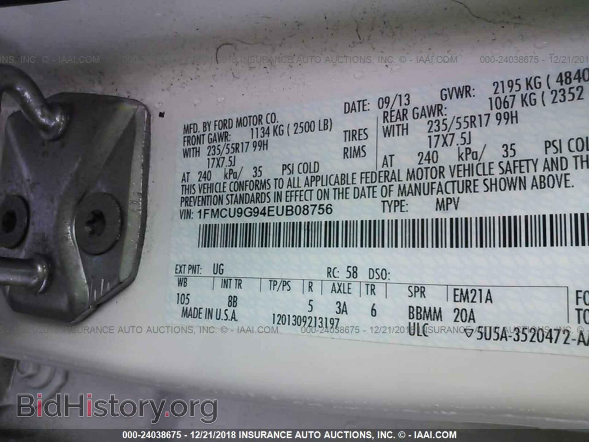 2014 FORD ESCAPE - VIN: 1FMCU9G94EUB08756 - Photo 9