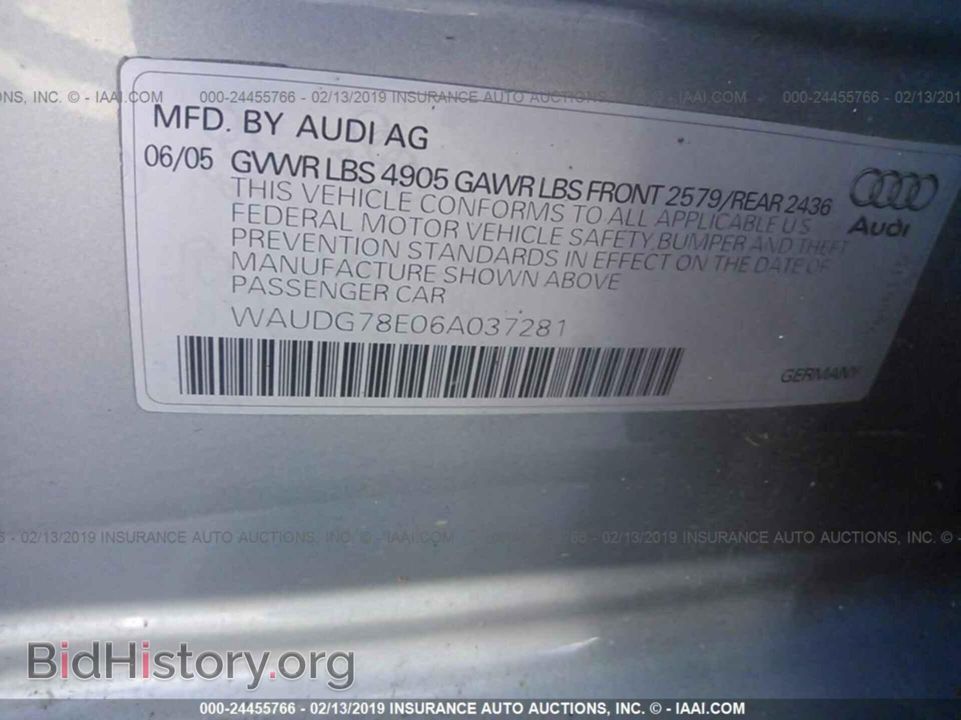 2006 AUDI A4 - VIN: WAUDG78E06A037281 - Фото 9
