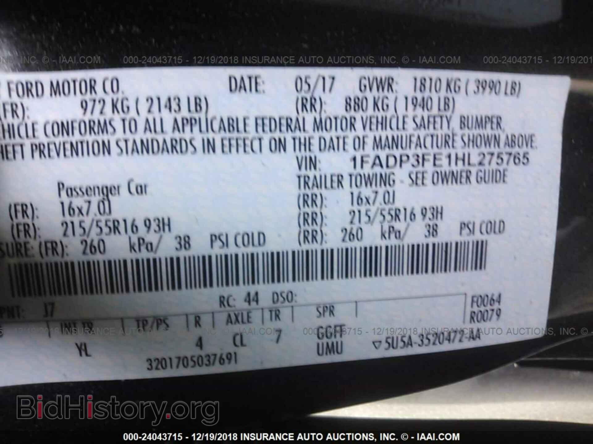2017 FORD FOCUS - VIN: 1FADP3FE1HL275765 - Фото 9