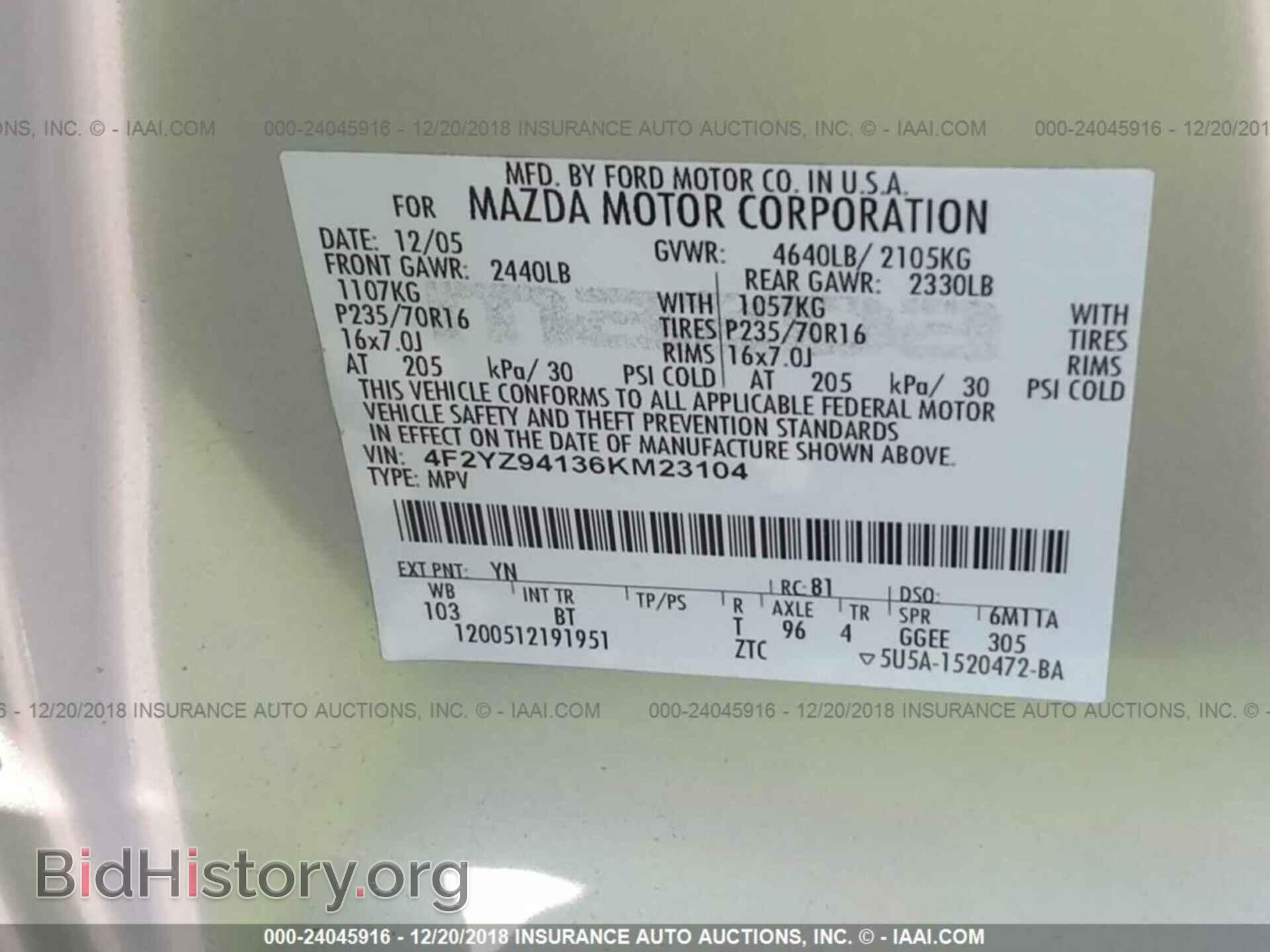 2006 MAZDA TRIBUTE - VIN: 4F2YZ94136KM23104 - Фото 9
