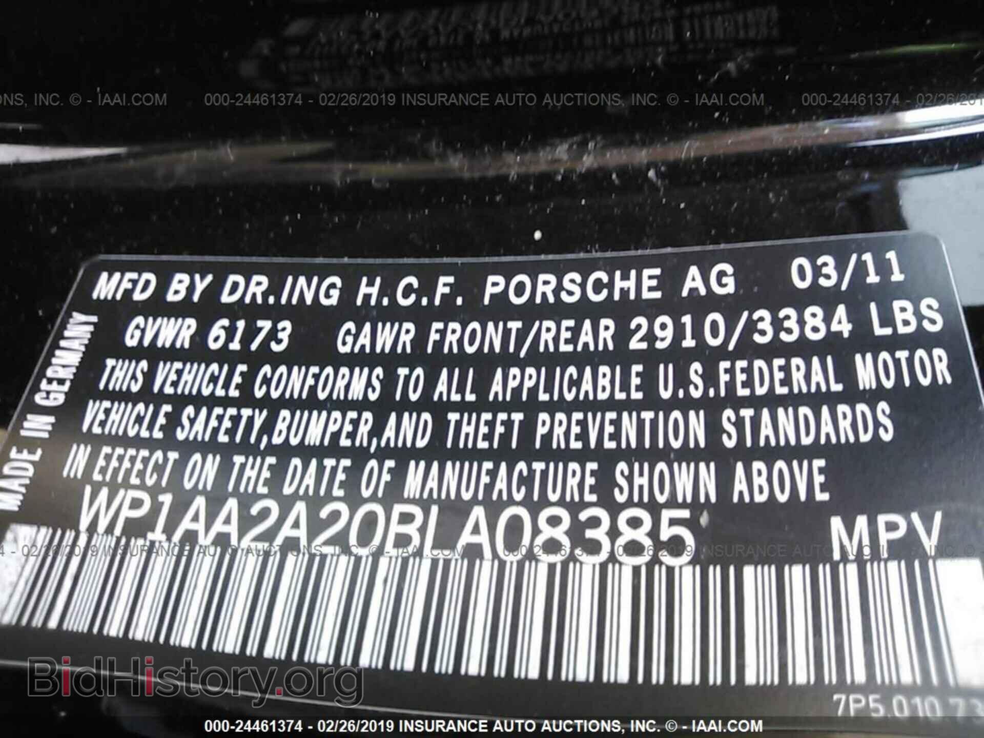 2011 PORSCHE CAYENNE - VIN: WP1AA2A20BLA08385 - Фото 9