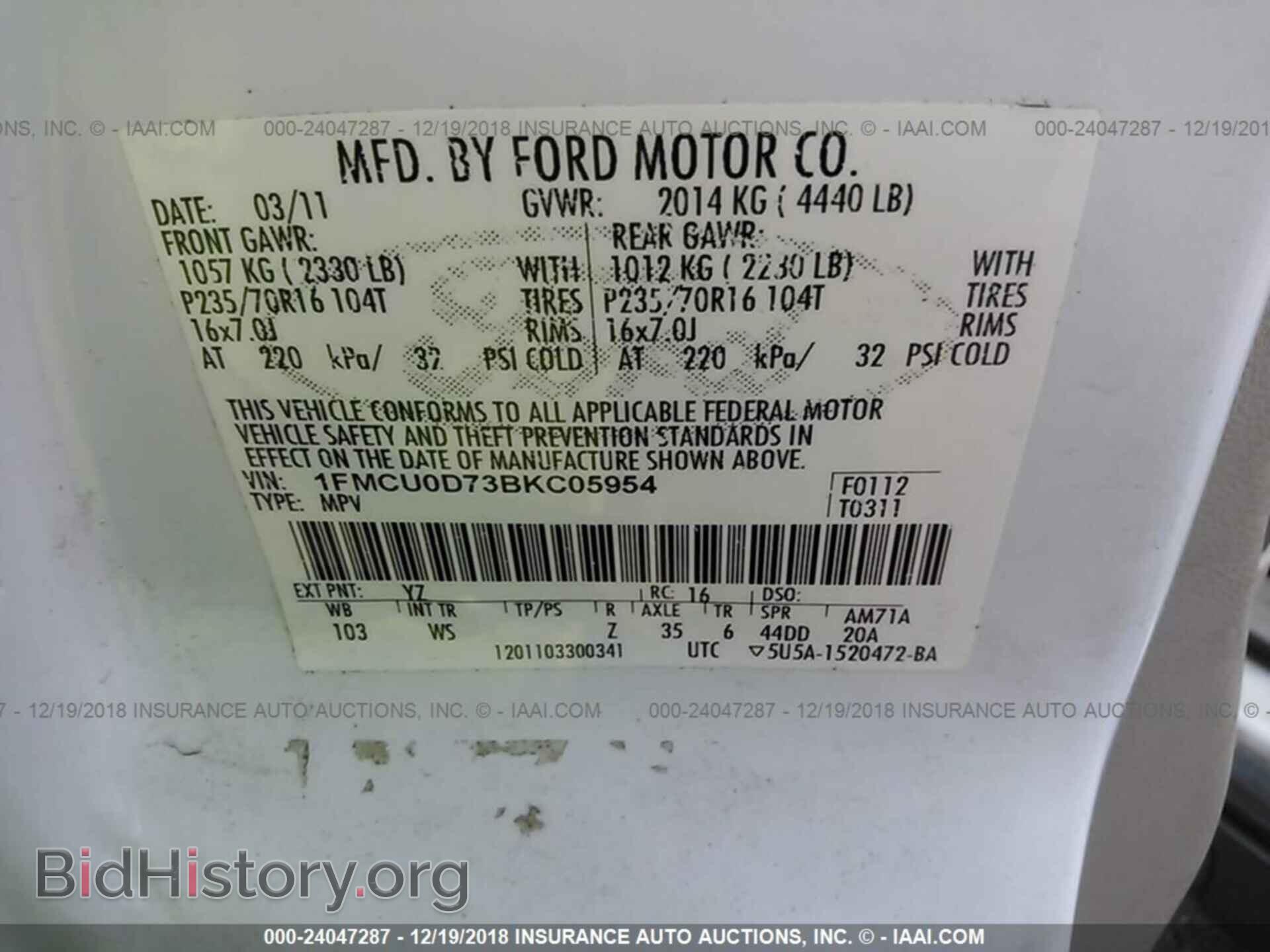 2011 FORD ESCAPE - VIN: 1FMCU0D73BKC05954 - Фото 9