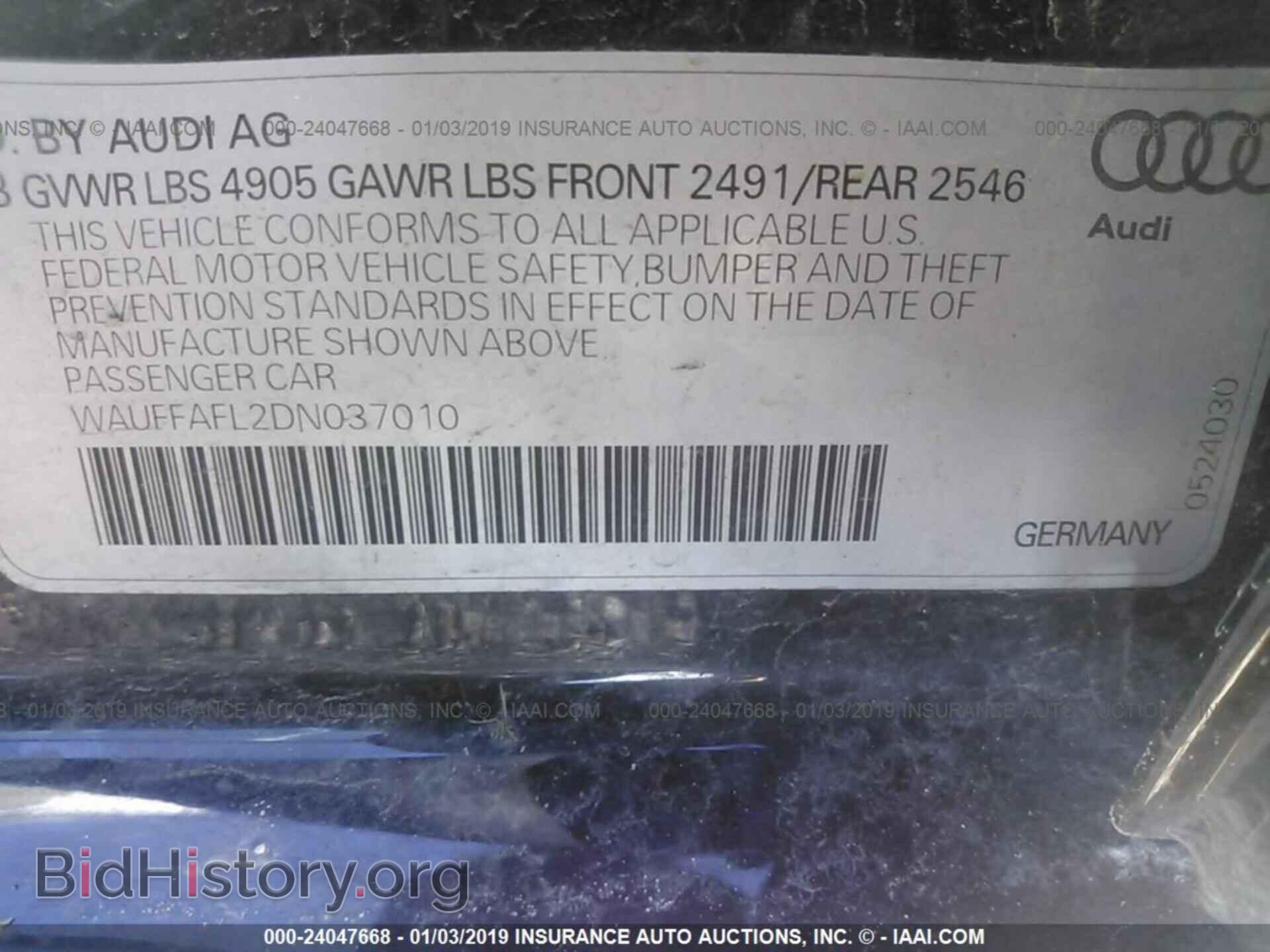 2013 AUDI A4 - VIN: WAUFFAFL2DN037010 - Фото 9
