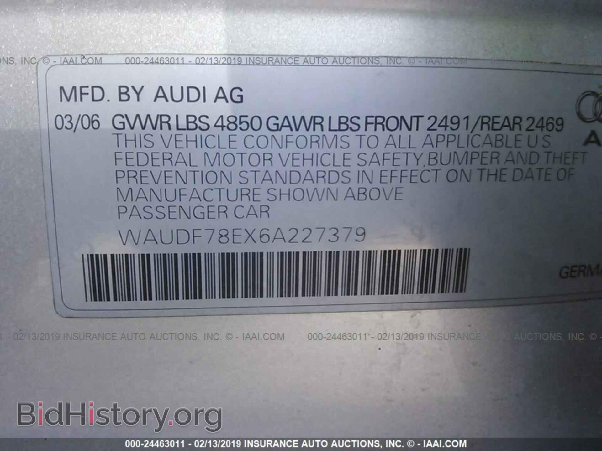 2006 AUDI A4 - VIN: WAUDF78EX6A227379 - Фото 9