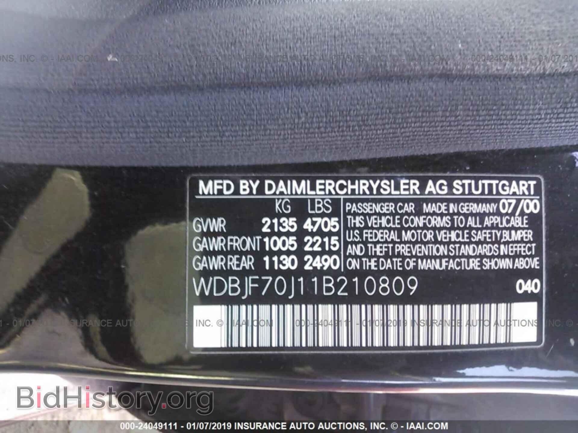 2001 MERCEDES-BENZ E - VIN: WDBJF70J11B210809 - Фото 9