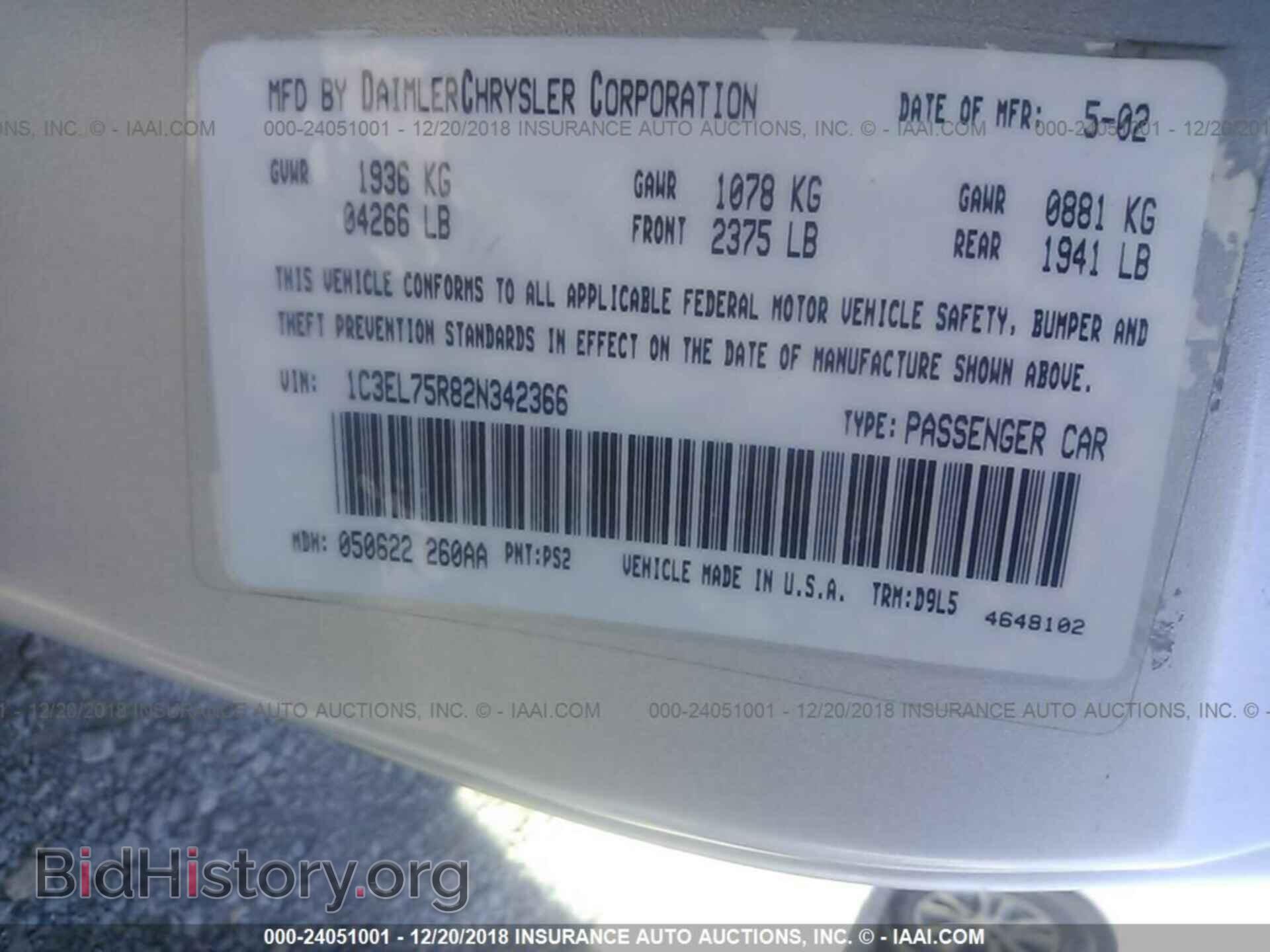 2002 CHRYSLER SEBRING - VIN: 1C3EL75R82N342366 - Фото 9